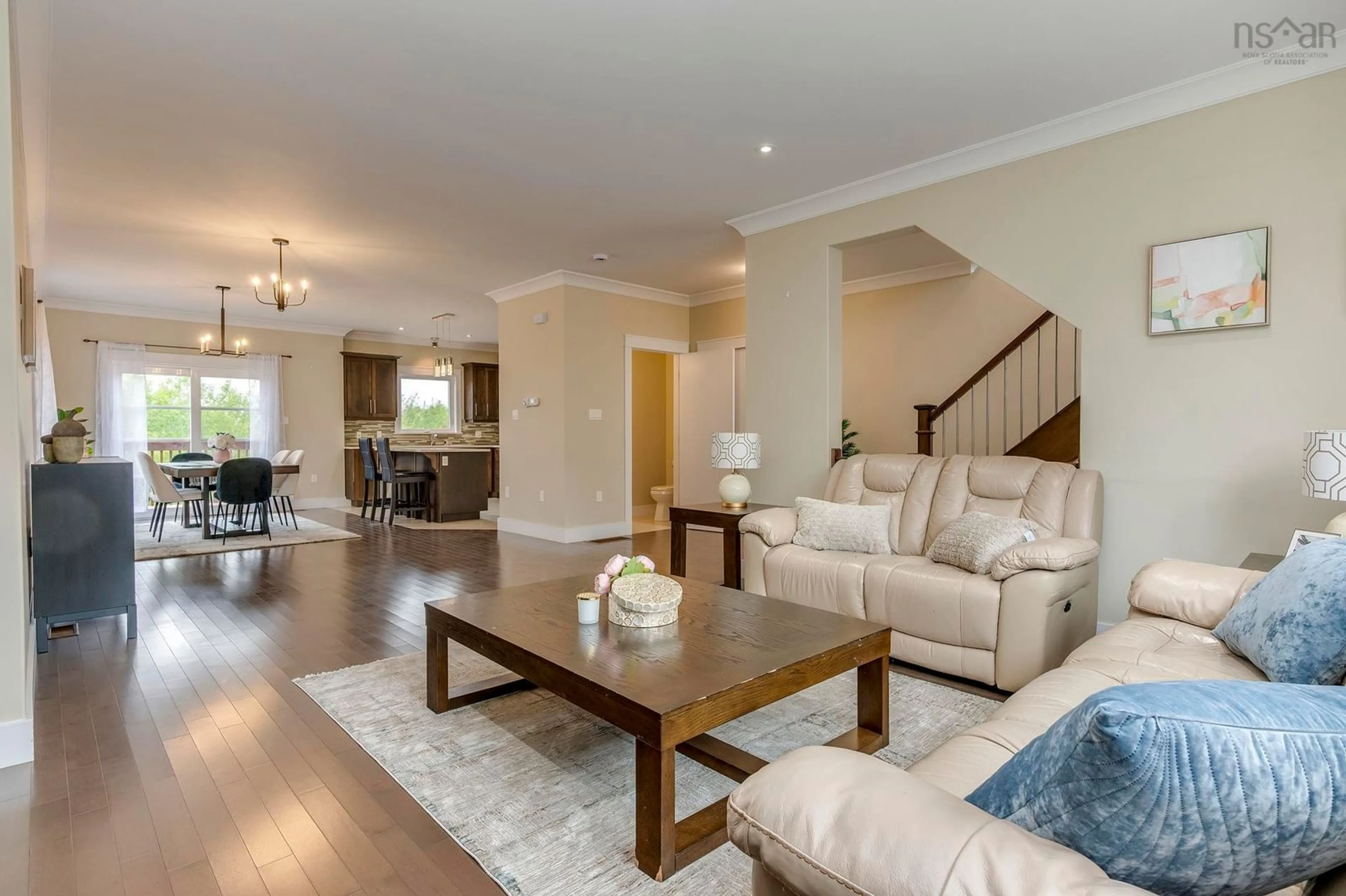 Living room with furniture, wood/laminate floor for 117 Eliza Ritchie Cres, Halifax Nova Scotia B3M 0K5
