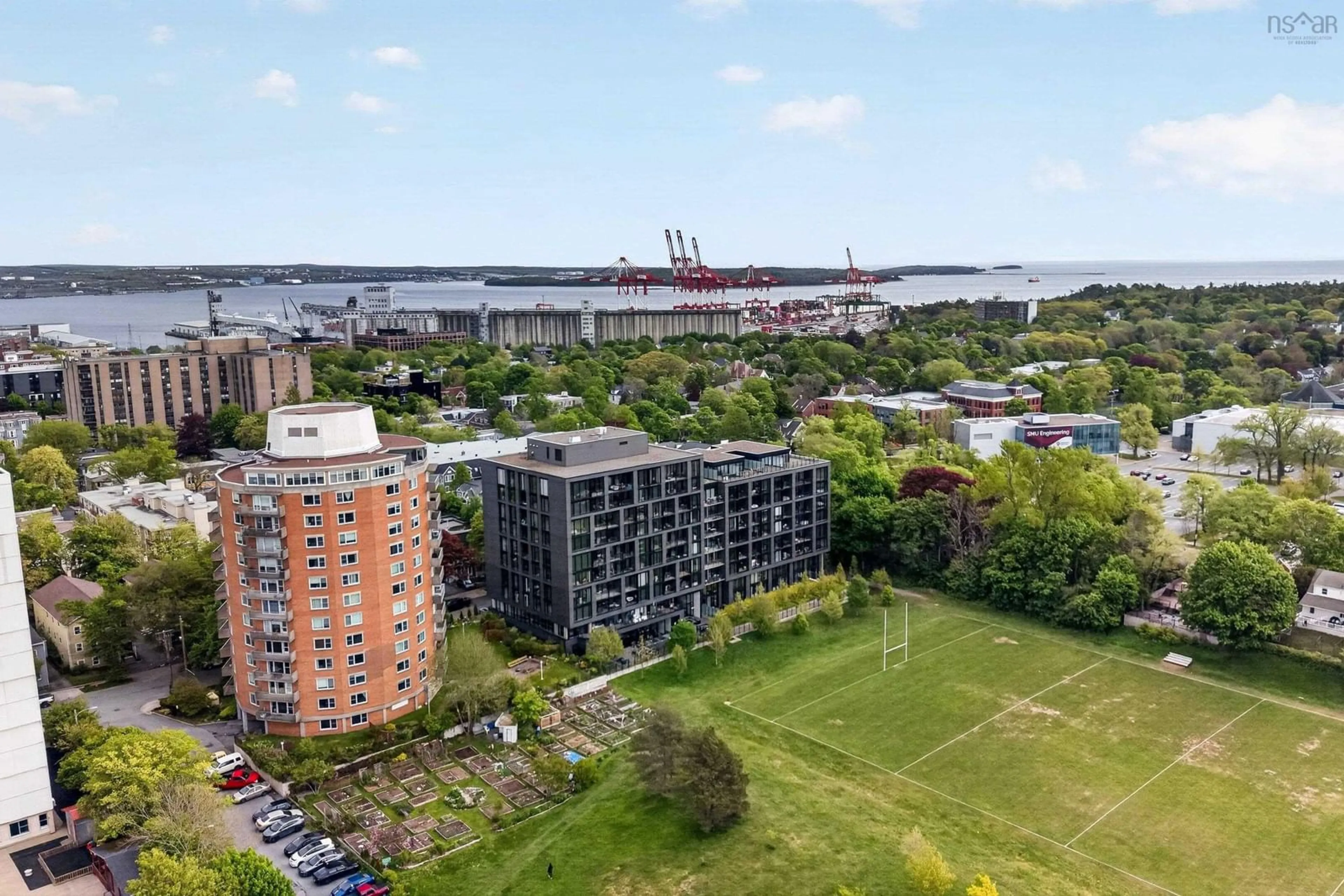 A pic from outside/outdoor area/front of a property/back of a property/a pic from drone, city buildings view from balcony for 1048 Wellington St #703, Halifax Nova Scotia B3H 0C2
