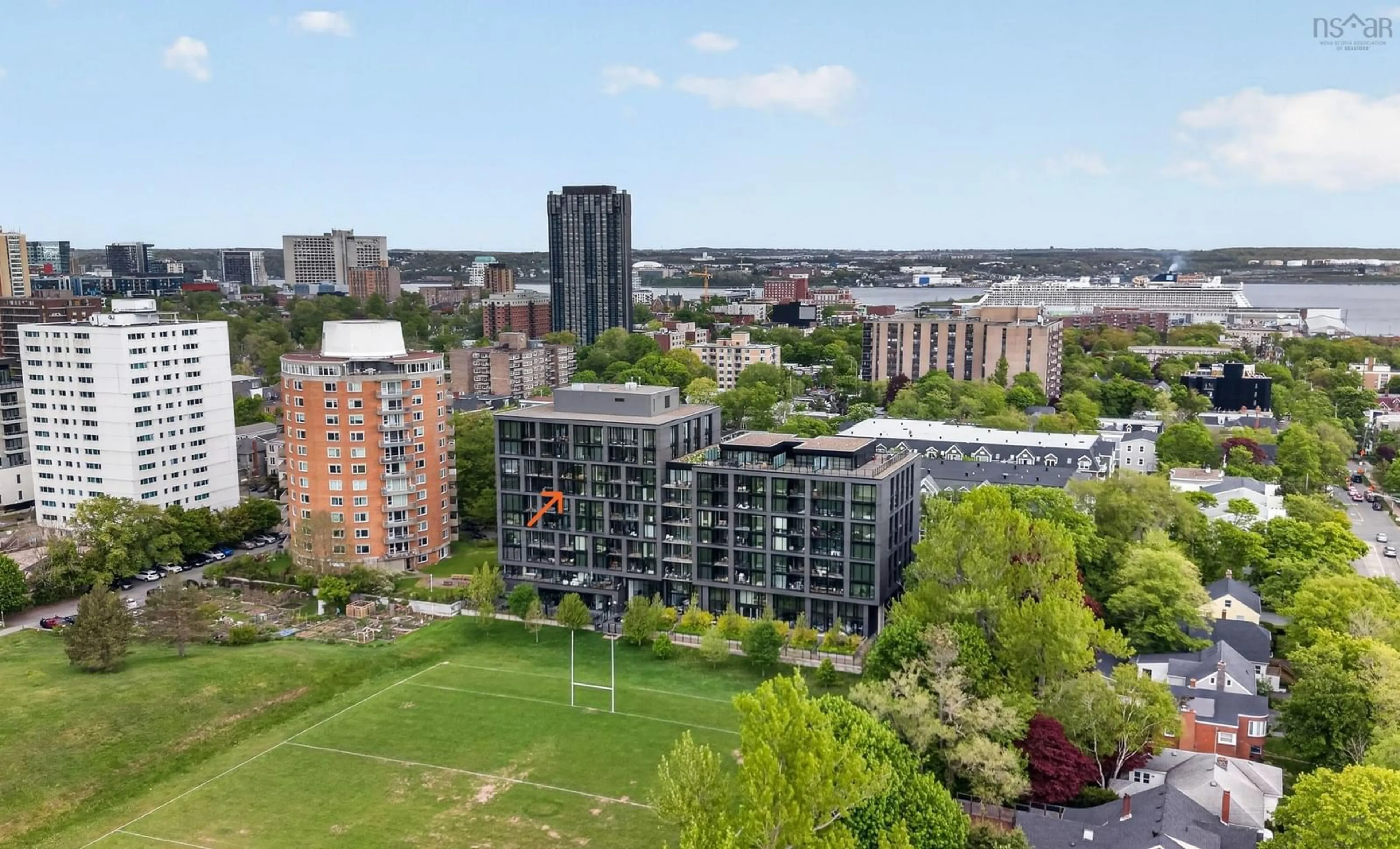 A pic from outside/outdoor area/front of a property/back of a property/a pic from drone, city buildings view from balcony for 1048 Wellington St #703, Halifax Nova Scotia B3H 0C2
