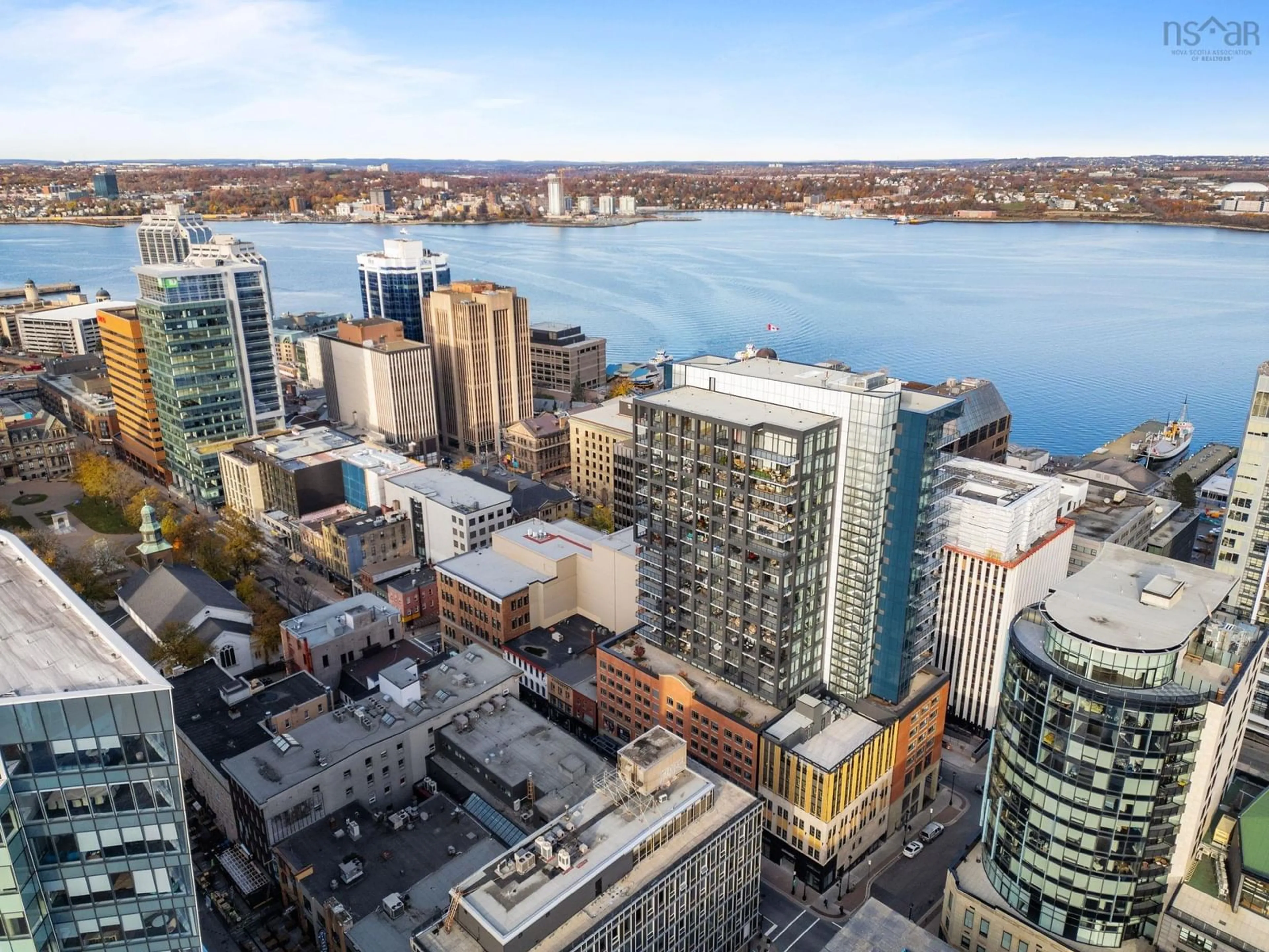 A pic from outside/outdoor area/front of a property/back of a property/a pic from drone, city buildings view from balcony for 1202 1650 Granville Street, Halifax Nova Scotia B3J 0E1