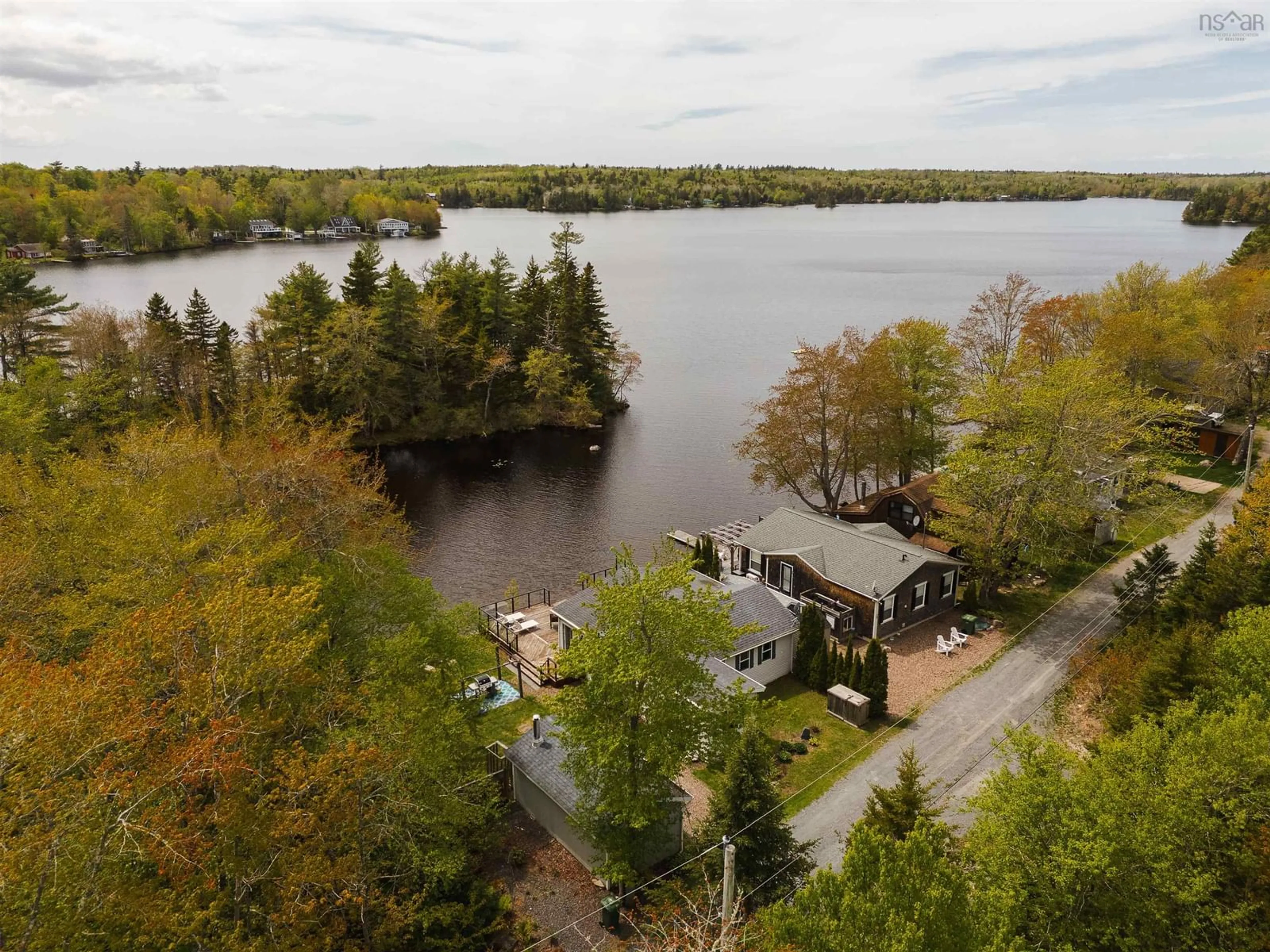 A pic from outside/outdoor area/front of a property/back of a property/a pic from drone, water/lake/river/ocean view for 73 Q-12 Rd, Lake George Nova Scotia B0P 1C0