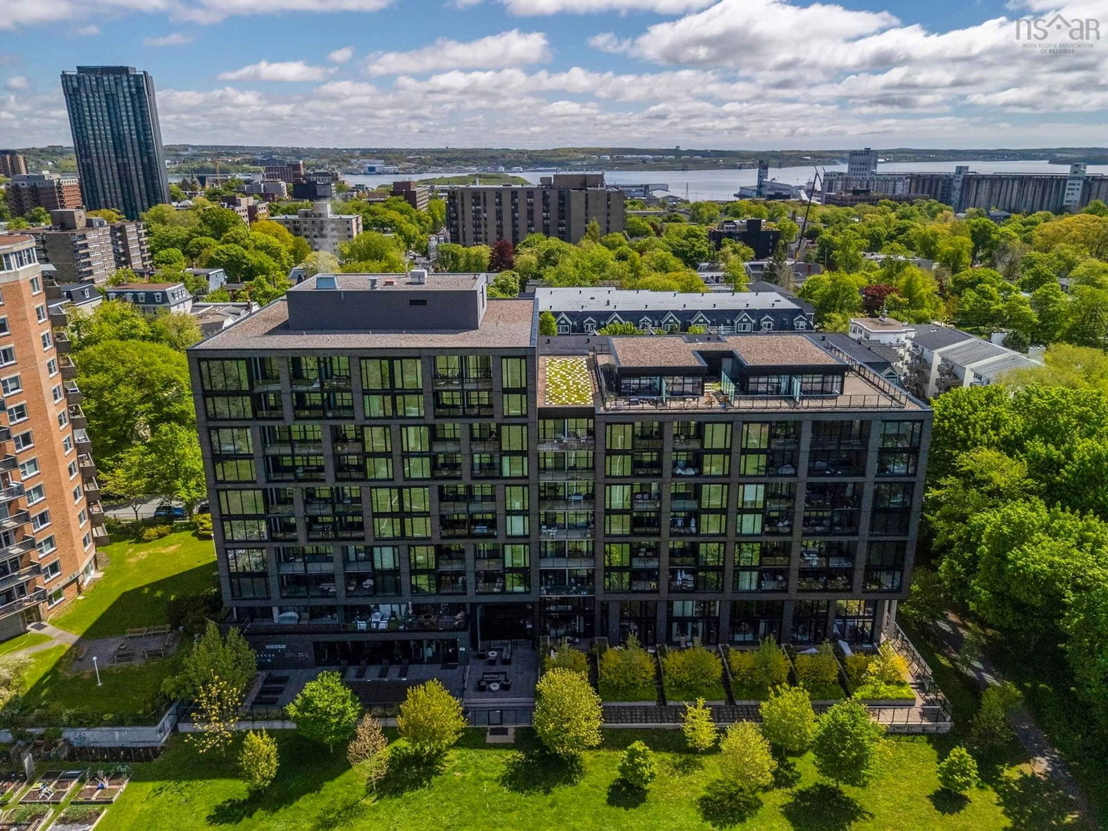 A pic from outside/outdoor area/front of a property/back of a property/a pic from drone, city buildings view from balcony for 1048 Wellington St #815, Halifax Nova Scotia B3H 0C2