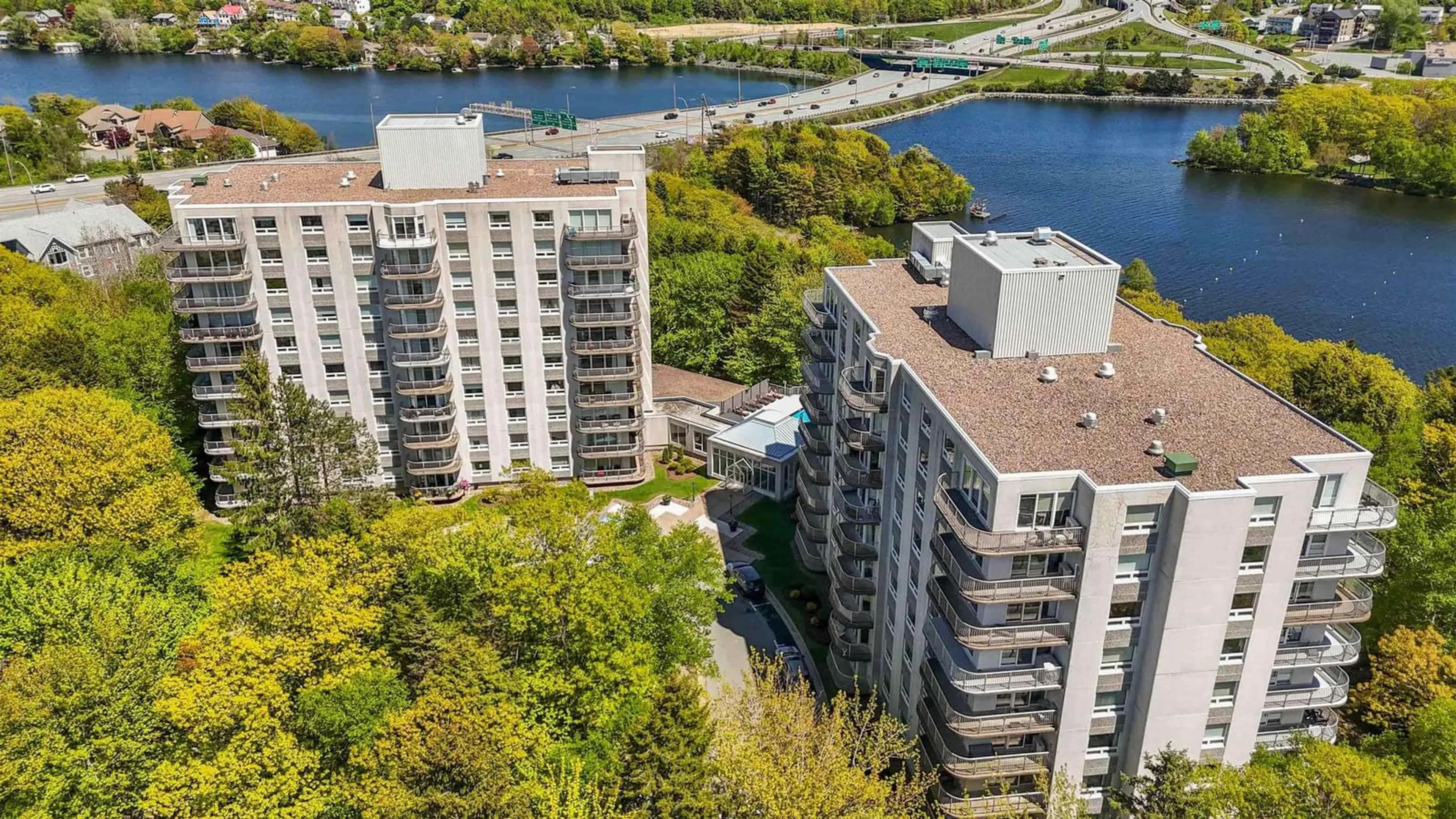 A pic from outside/outdoor area/front of a property/back of a property/a pic from drone, city buildings view from balcony for 30 Brookdale Cres #608, Dartmouth Nova Scotia B3A 4T7