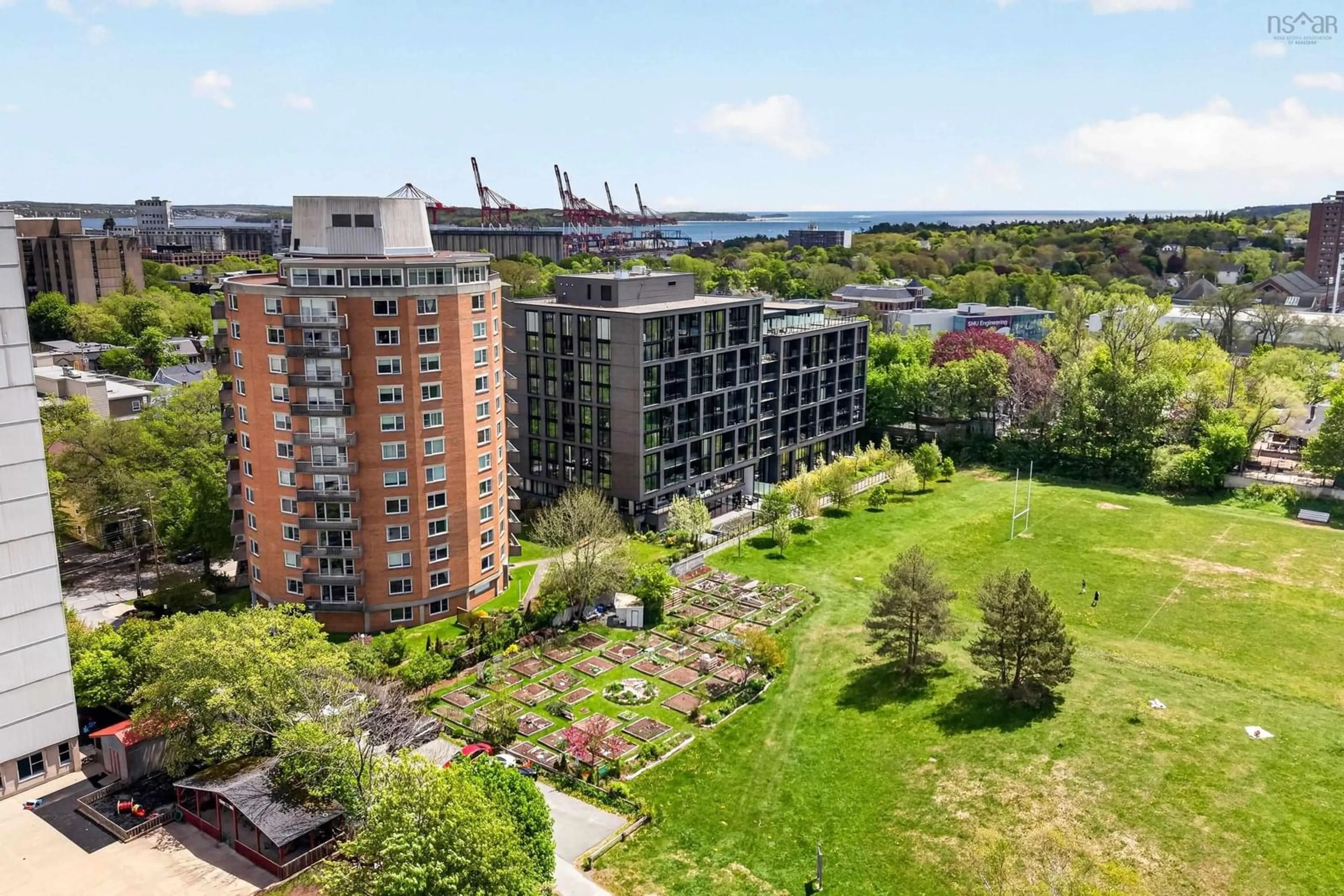 A pic from outside/outdoor area/front of a property/back of a property/a pic from drone, city buildings view from balcony for 1048 Wellington St #401, Halifax Nova Scotia B3H 0C2
