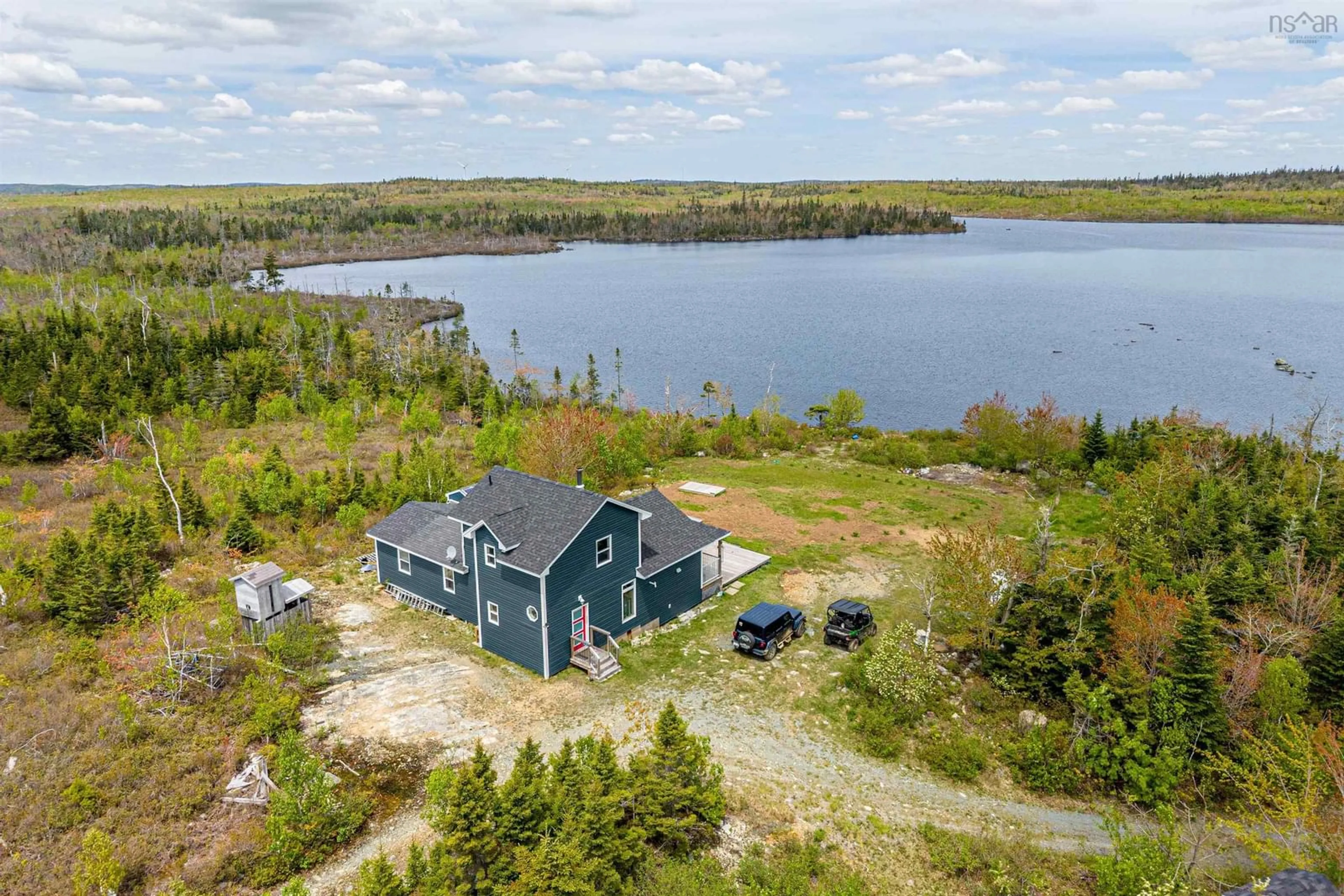 A pic from outside/outdoor area/front of a property/back of a property/a pic from drone, water/lake/river/ocean view for 600 Goose Lake Road, Mineville Nova Scotia B2Z 1K5