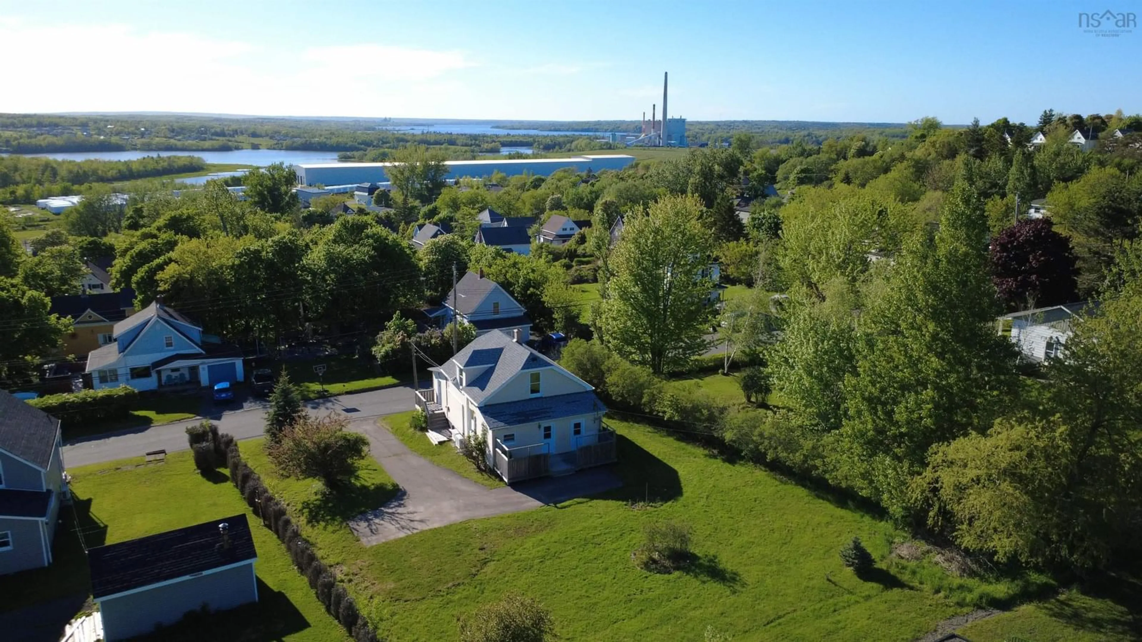 A pic from outside/outdoor area/front of a property/back of a property/a pic from drone, water/lake/river/ocean view for 22 Maple St, Trenton Nova Scotia B0K 1X0