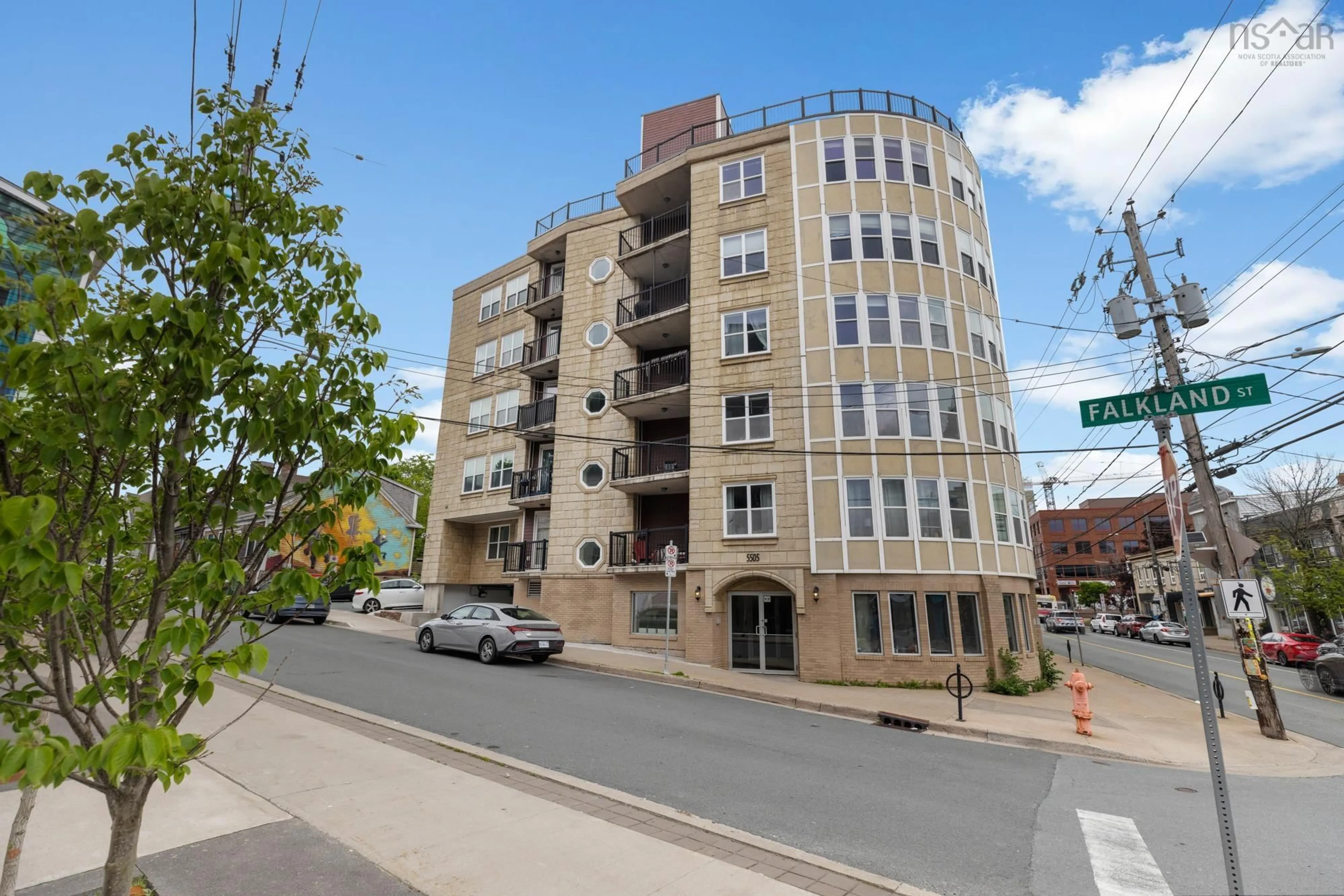 A pic from outside/outdoor area/front of a property/back of a property/a pic from drone, building for 5505 Falkland St #207, Halifax Nova Scotia B3K 0C3