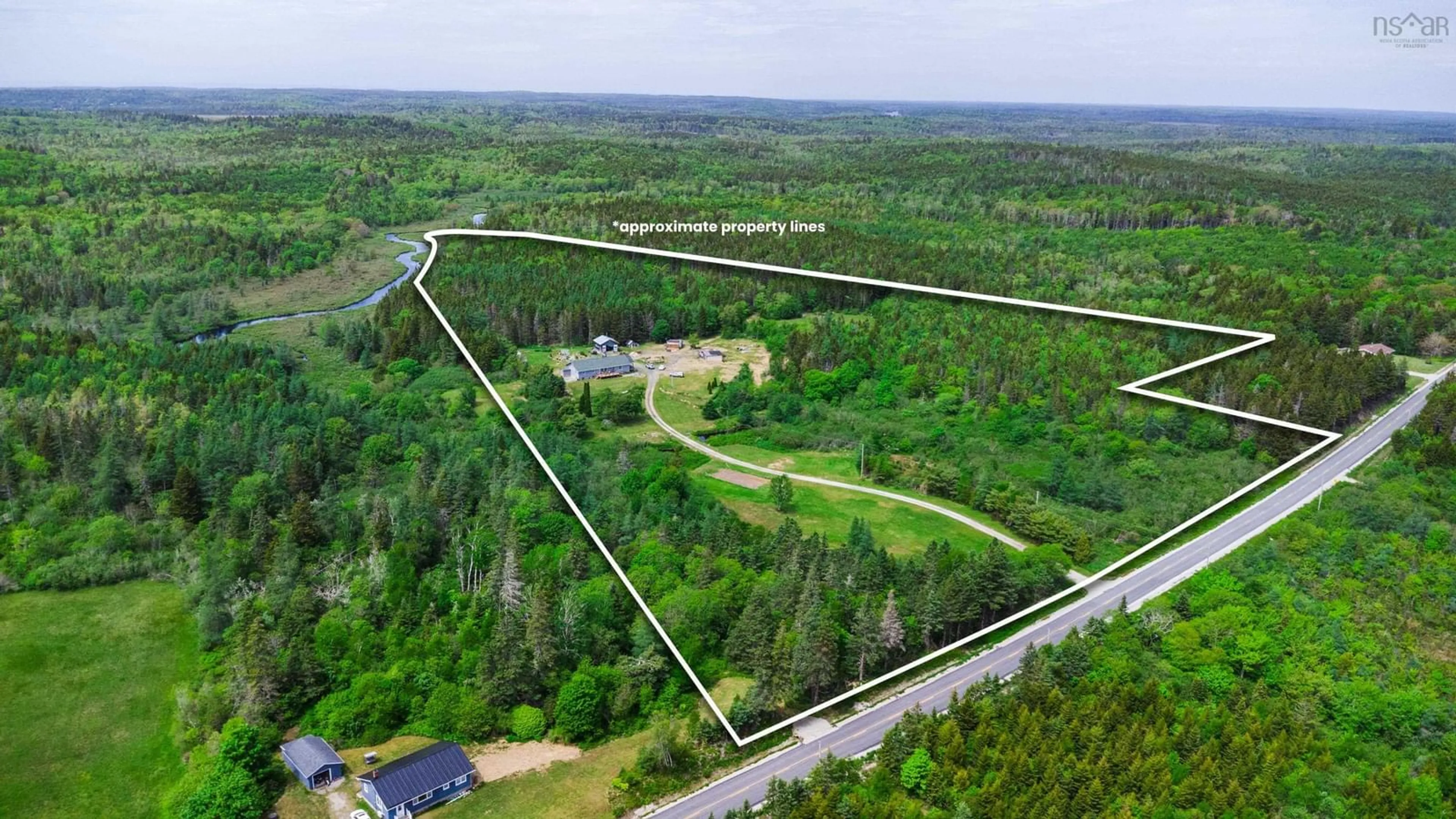A pic from outside/outdoor area/front of a property/back of a property/a pic from drone, forest/trees view for 589 Hectanooga Rd, Lake Doucette Nova Scotia B0W 2Y0