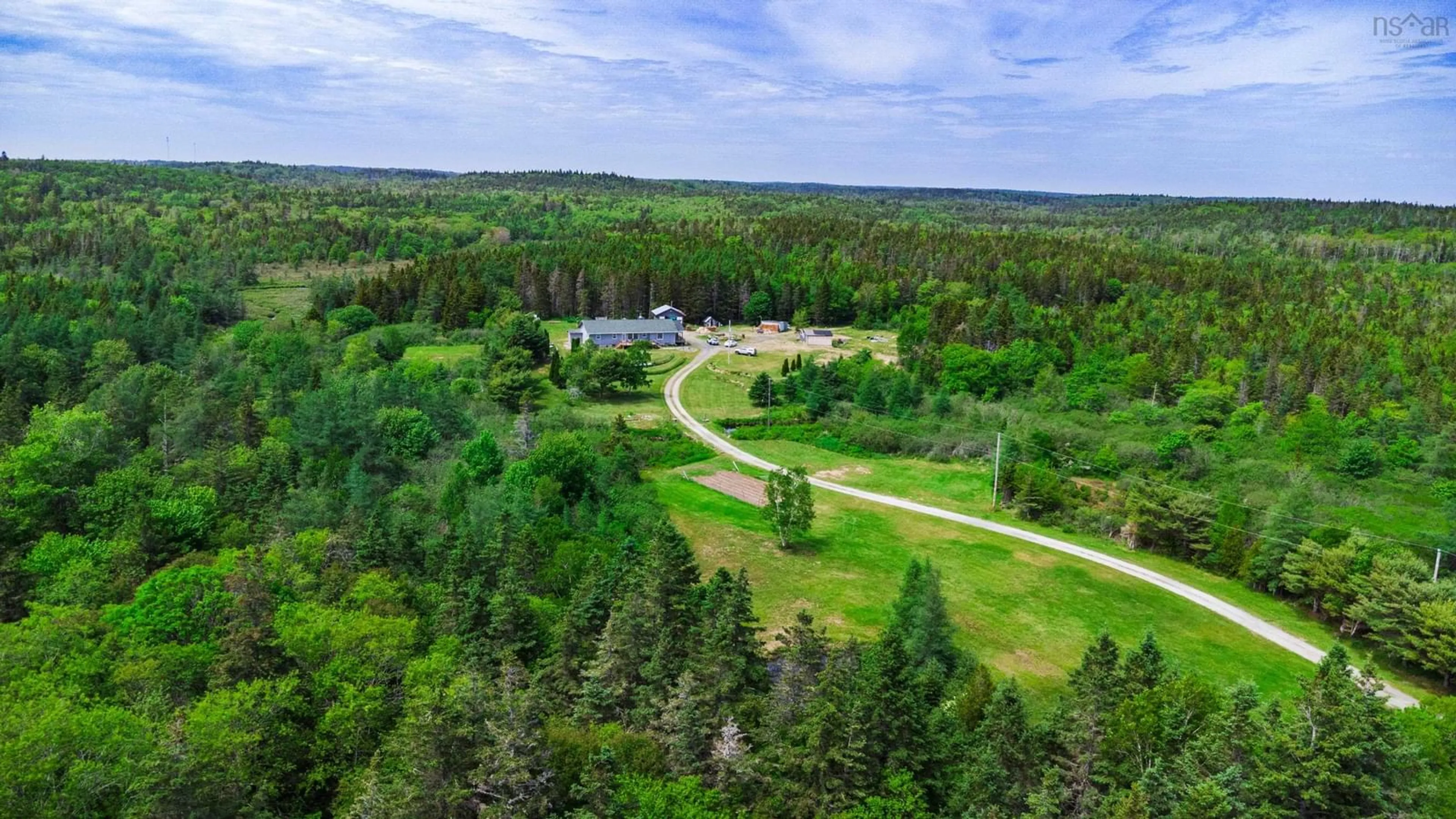 A pic from outside/outdoor area/front of a property/back of a property/a pic from drone, forest/trees view for 589 Hectanooga Rd, Lake Doucette Nova Scotia B0W 2Y0