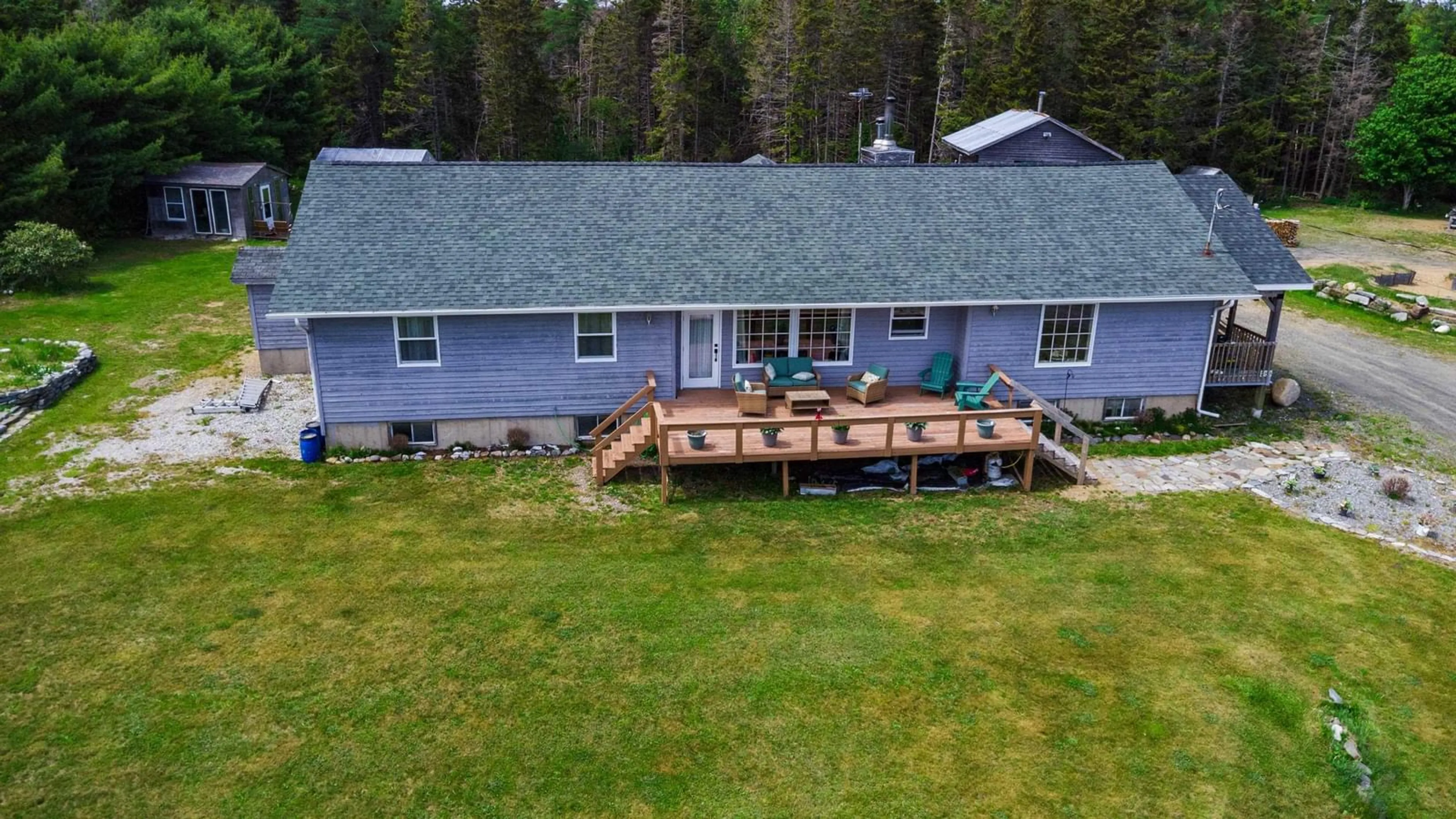 A pic from outside/outdoor area/front of a property/back of a property/a pic from drone, water/lake/river/ocean view for 589 Hectanooga Rd, Lake Doucette Nova Scotia B0W 2Y0