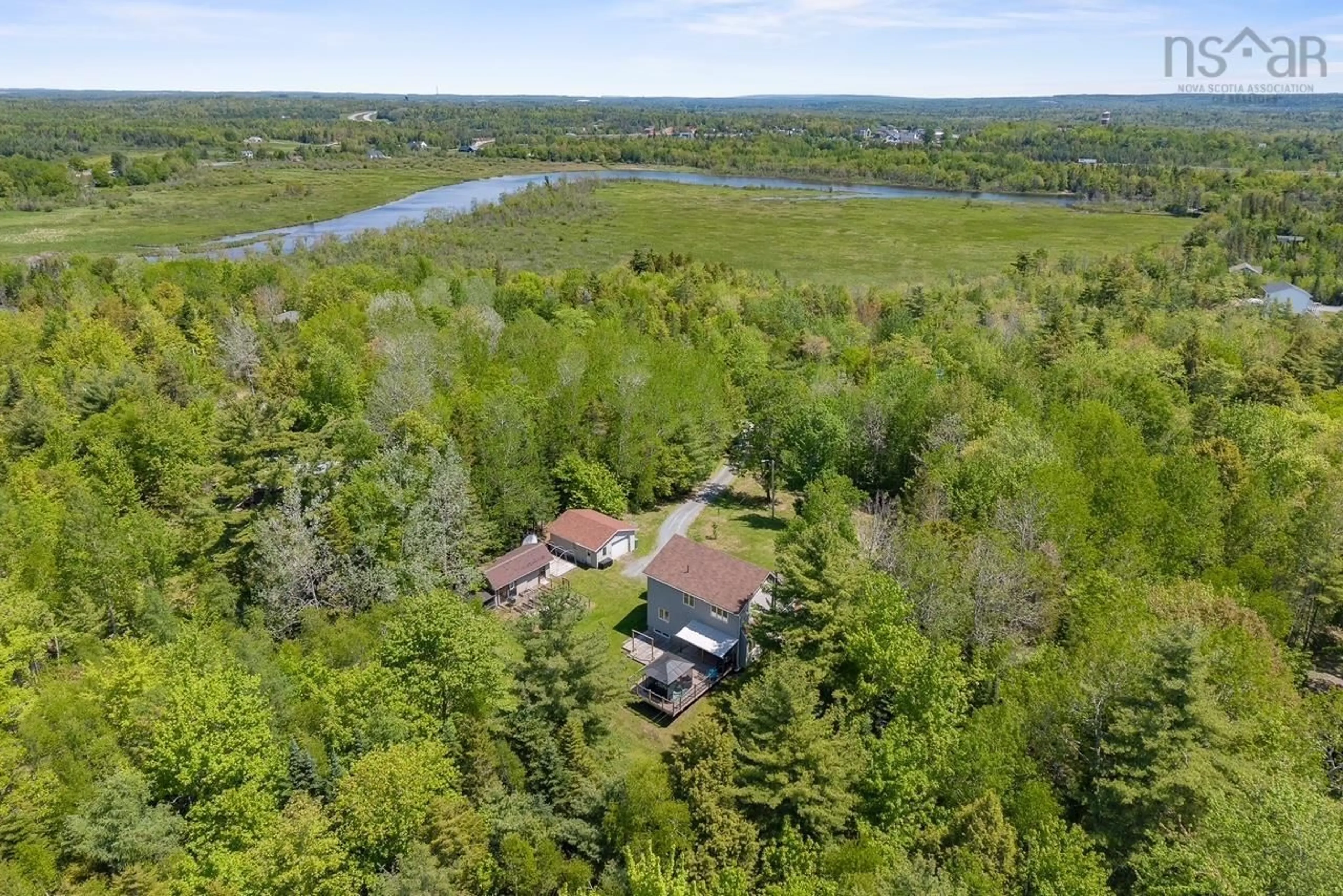 A pic from outside/outdoor area/front of a property/back of a property/a pic from drone, water/lake/river/ocean view for 12 River Crt, Enfield Nova Scotia B2T 1C4