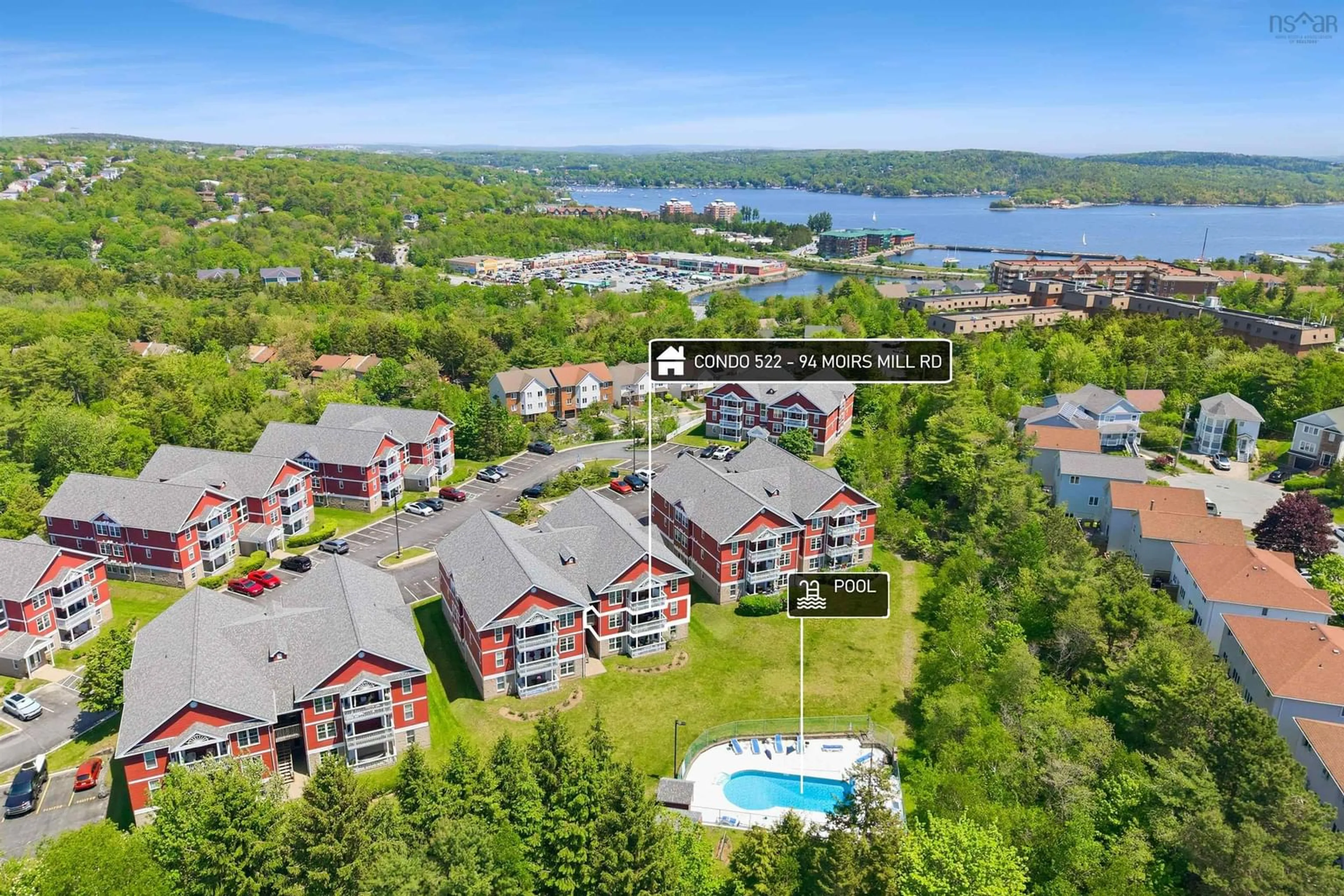 A pic from outside/outdoor area/front of a property/back of a property/a pic from drone, water/lake/river/ocean view for 94 Moirs Mill Rd #522, Bedford Nova Scotia B4A 3Y2