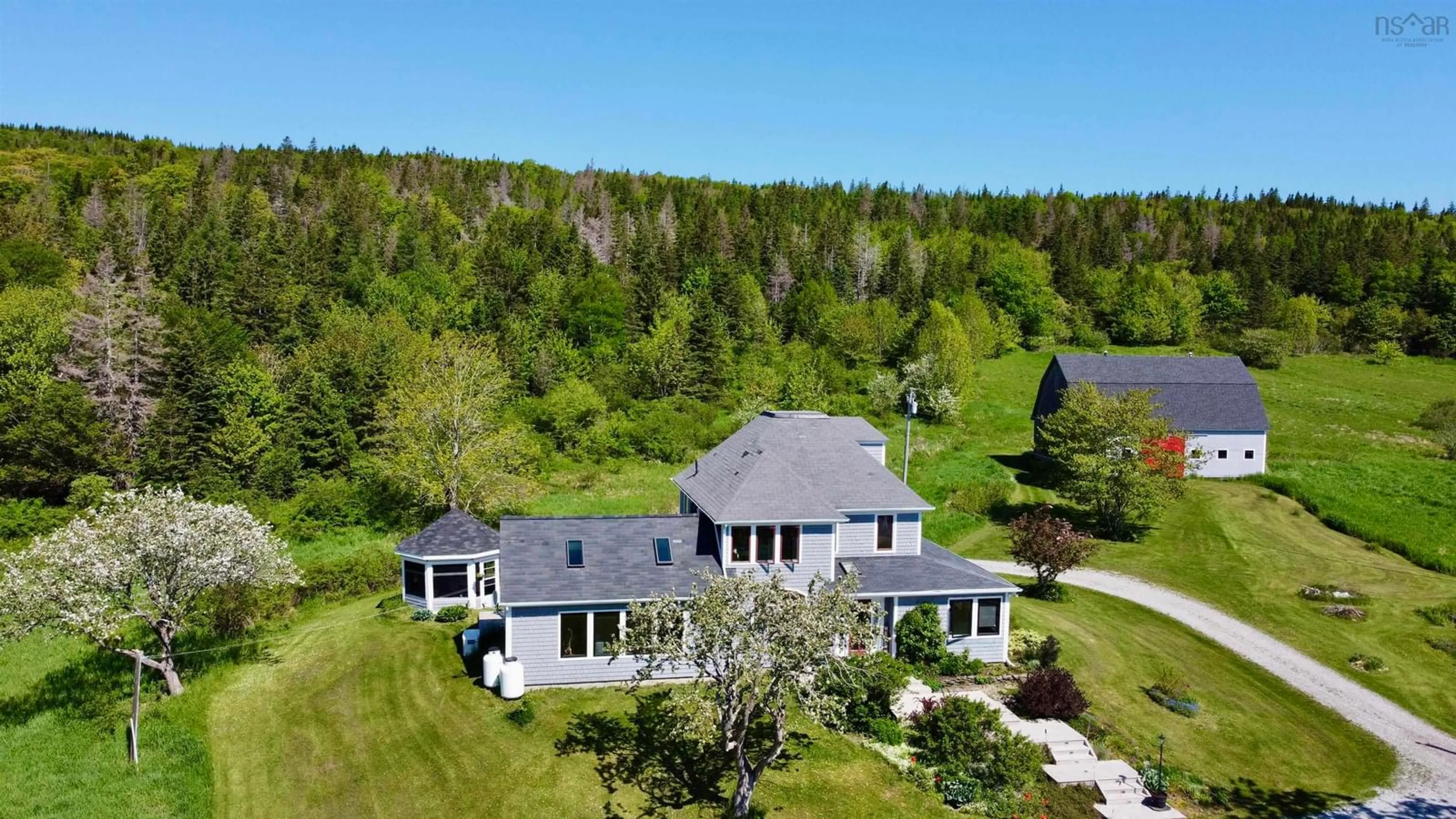 A pic from outside/outdoor area/front of a property/back of a property/a pic from drone, water/lake/river/ocean view for 450 Hillsdale Rd, Sandfield Nova Scotia B1K 1W7