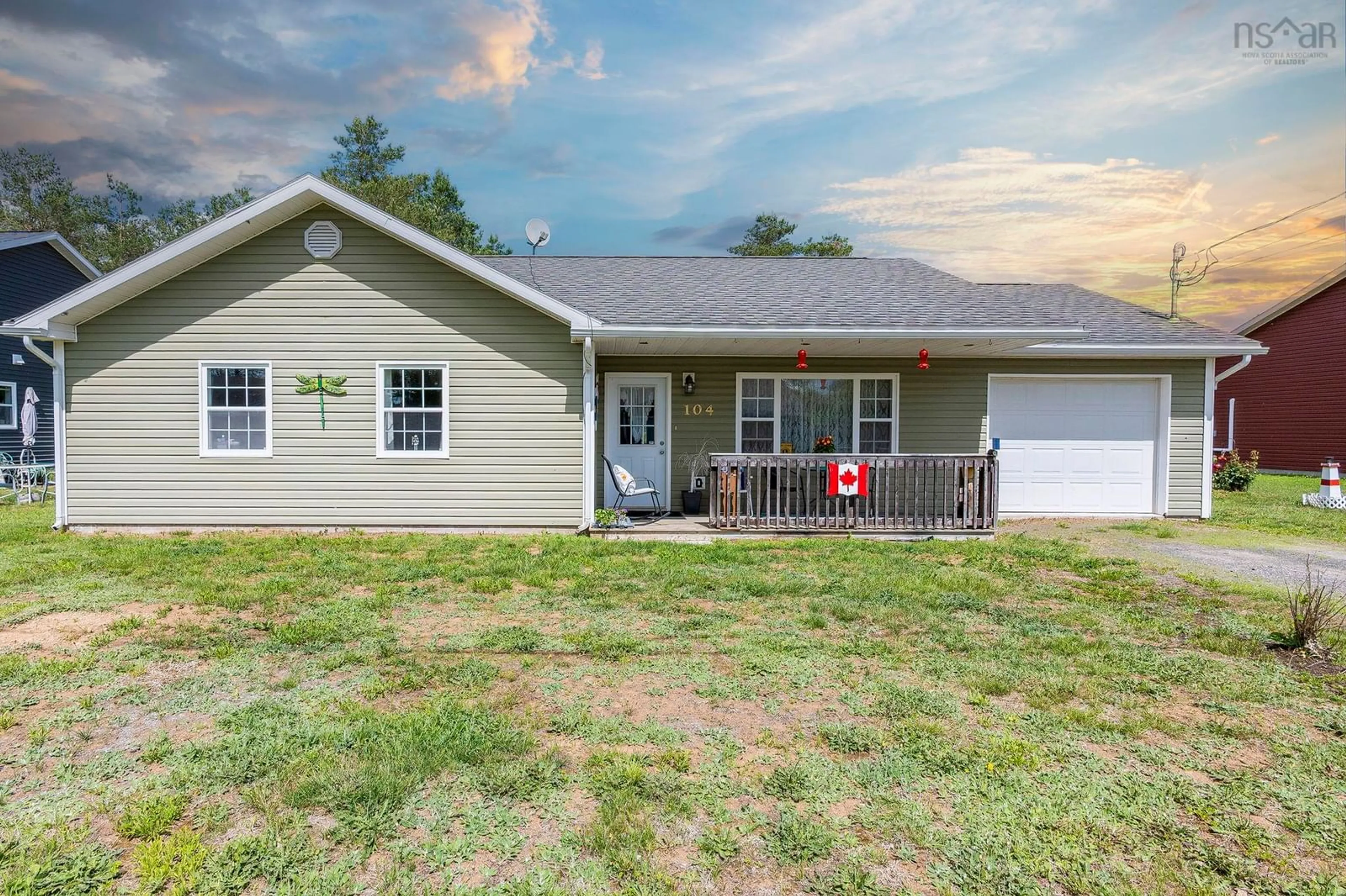 Home with vinyl exterior material, street for 104 Fairview Dr, Nictaux Nova Scotia B0P 1P0