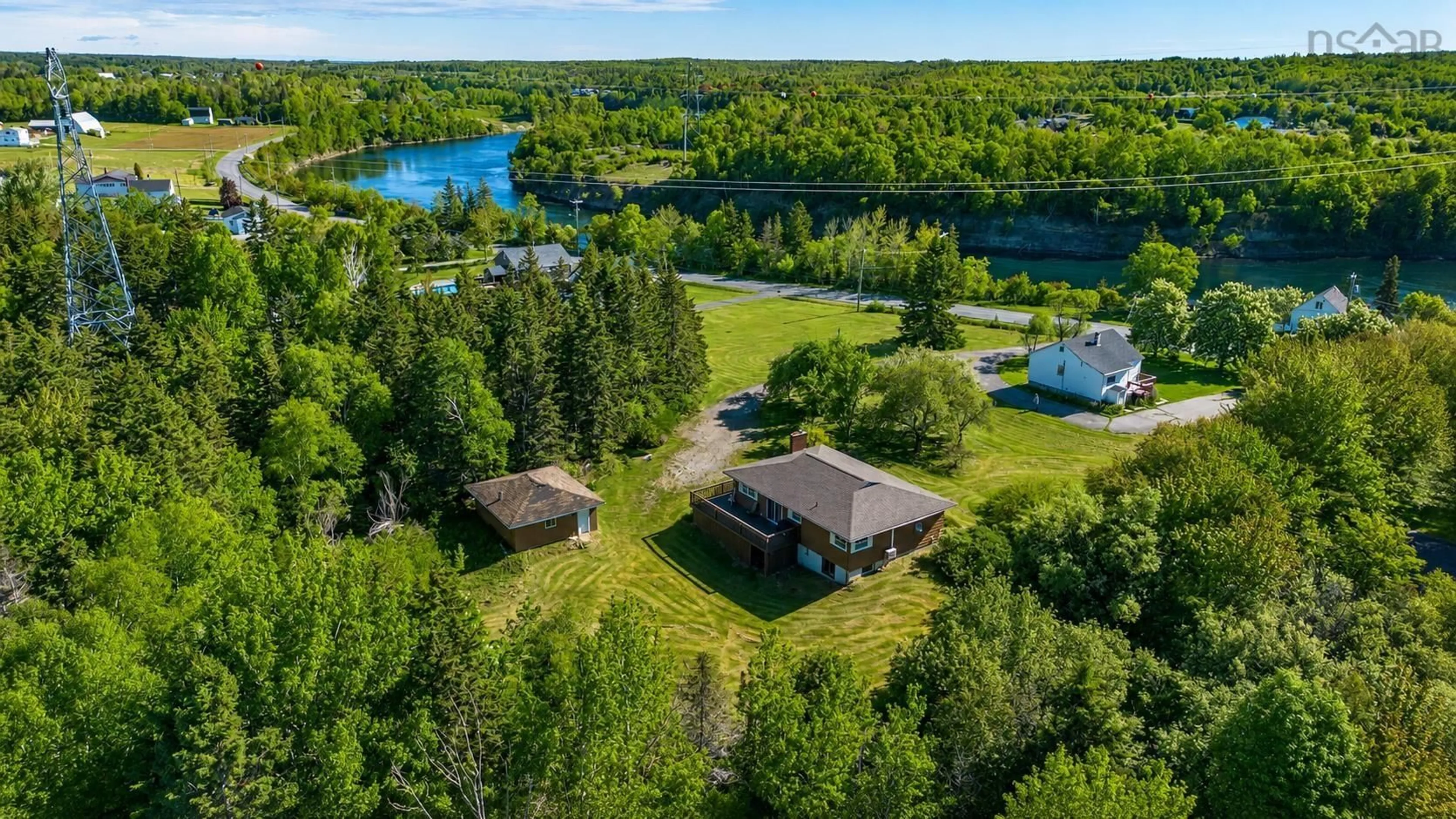 A pic from outside/outdoor area/front of a property/back of a property/a pic from drone, water/lake/river/ocean view for 49 Point Aconi Rd, Point Aconi Nova Scotia B1Y 3B2
