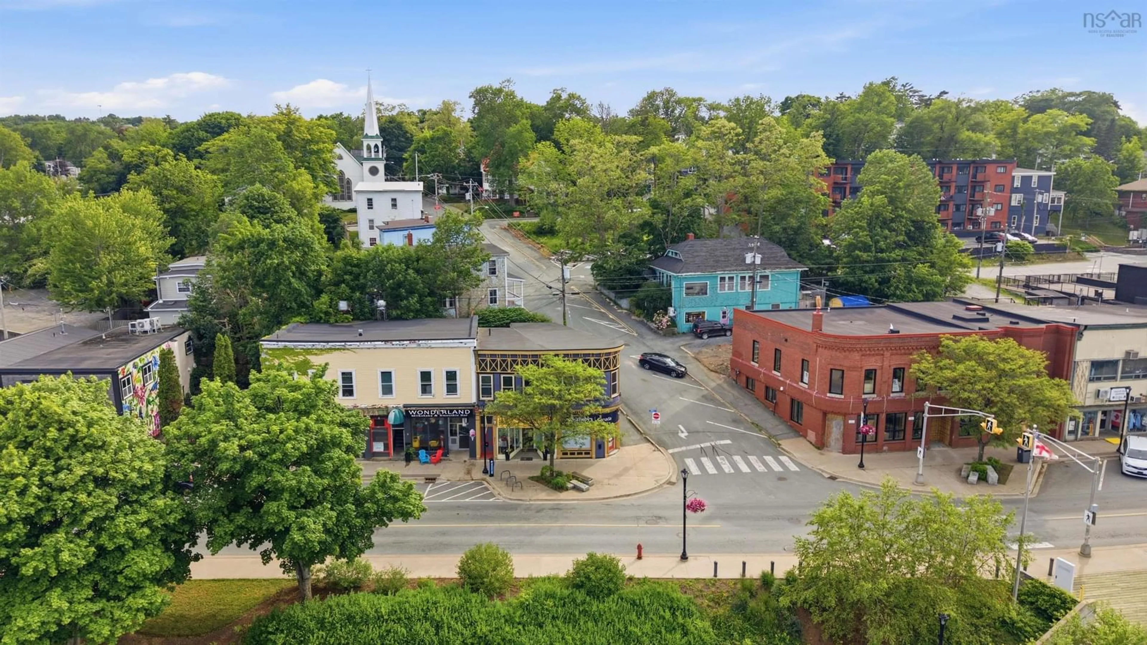 A pic from outside/outdoor area/front of a property/back of a property/a pic from drone, city buildings view from balcony for 481 & 483 King St, Bridgewater Nova Scotia B4V 1B2