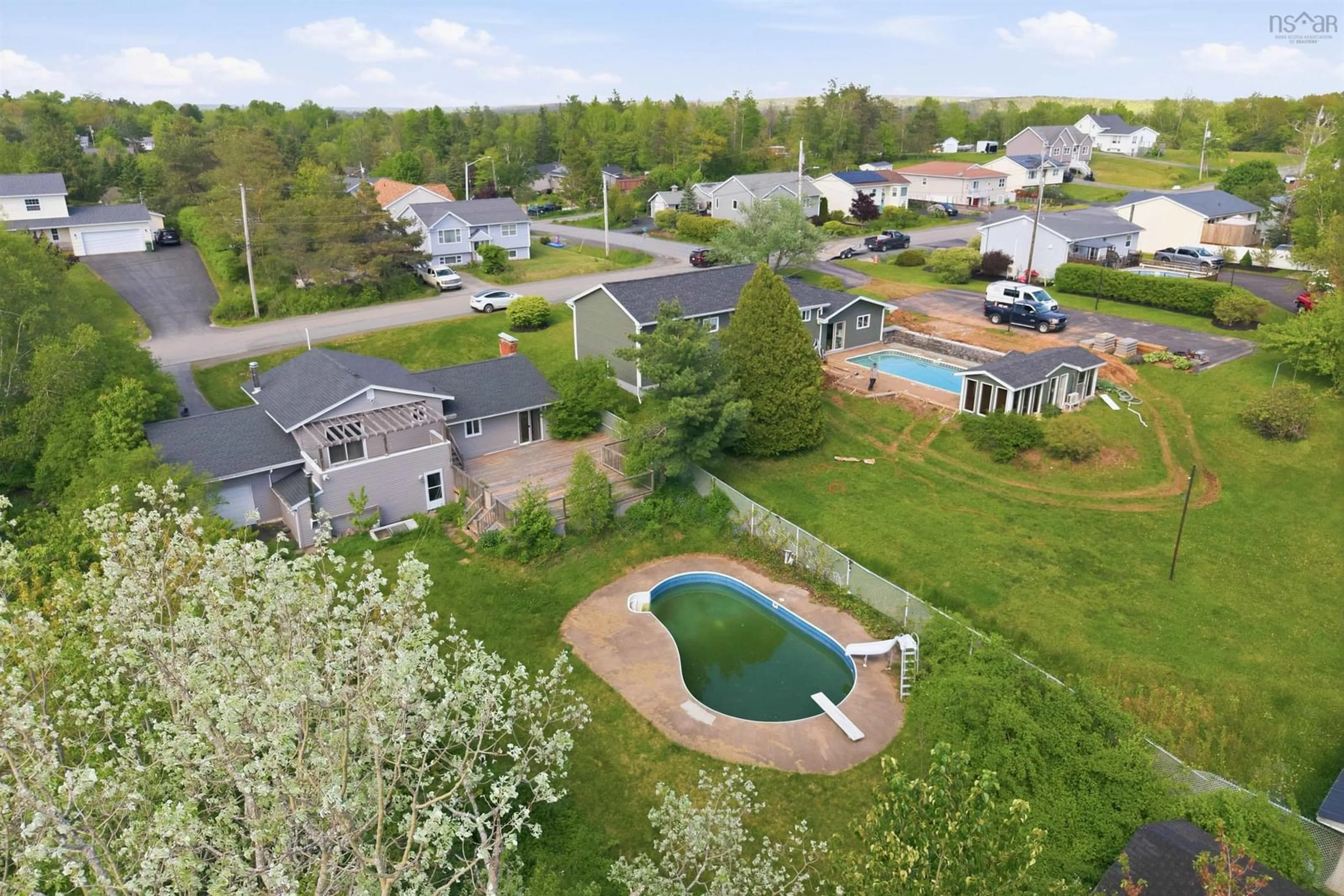 A pic from outside/outdoor area/front of a property/back of a property/a pic from drone, water/lake/river/ocean view for 27 Grove Crt, Beaver Bank Nova Scotia B4G 1B7