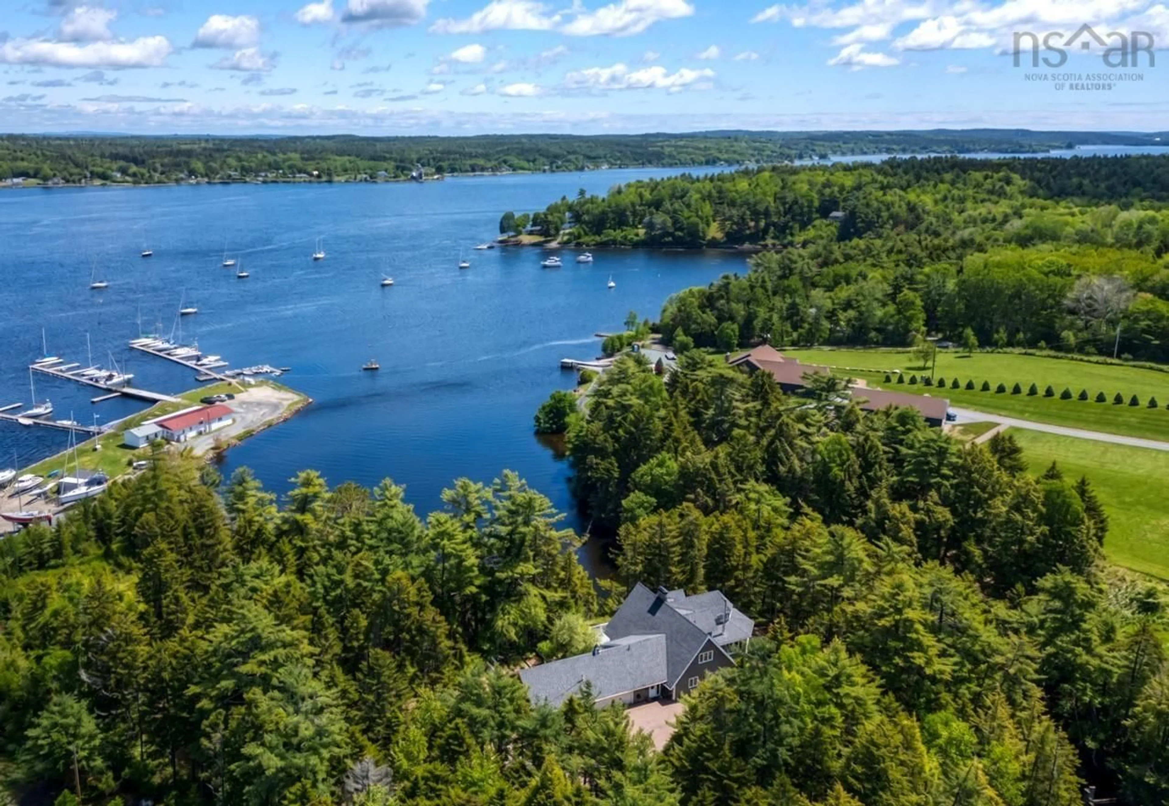 A pic from outside/outdoor area/front of a property/back of a property/a pic from drone, water/lake/river/ocean view for 2515 Hwy 331, West Lahave Nova Scotia B0R 1G0