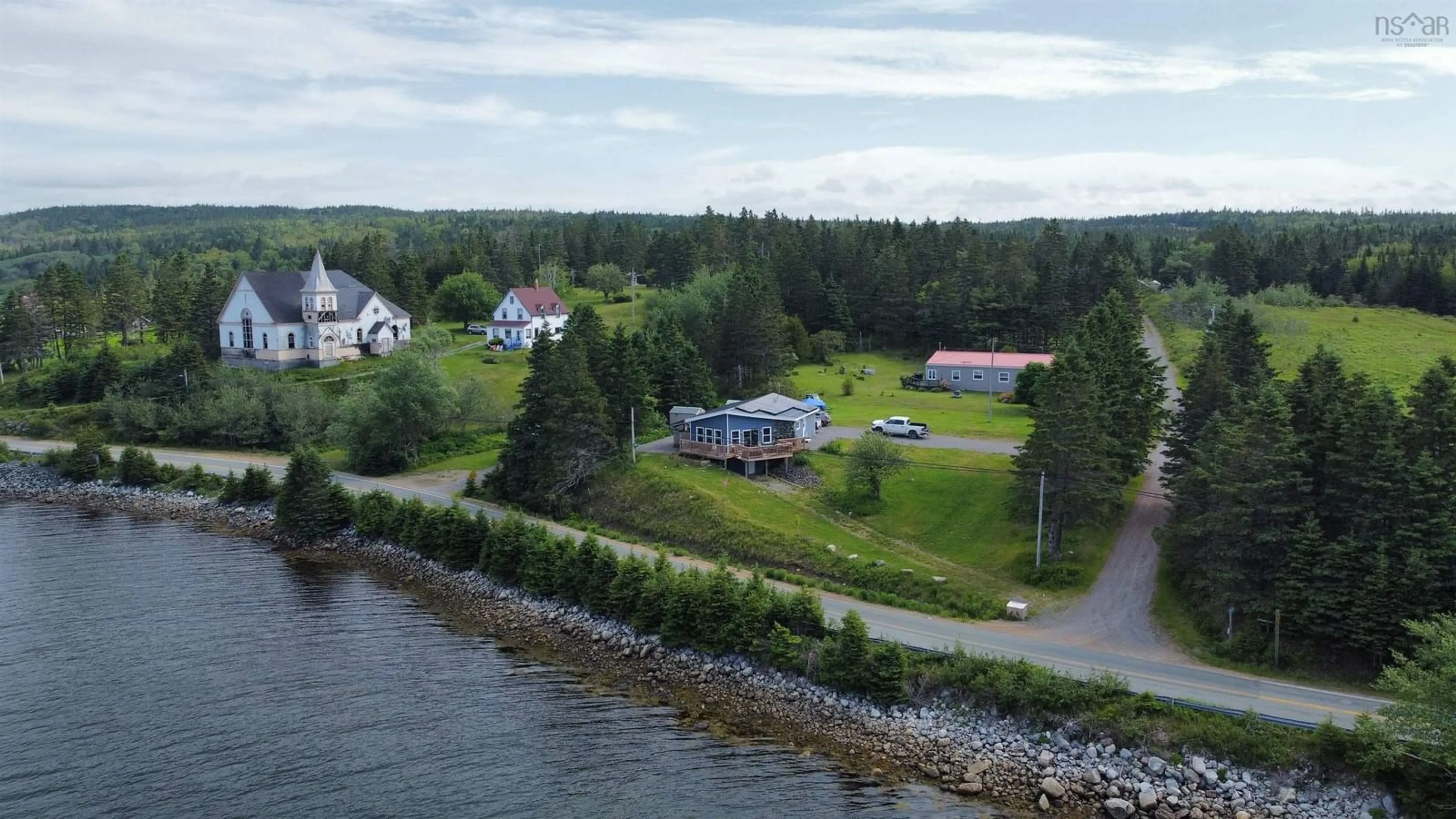 A pic from outside/outdoor area/front of a property/back of a property/a pic from drone, water/lake/river/ocean view for 1 Dick Giffins Hill, Goldboro Nova Scotia B0H 1L0