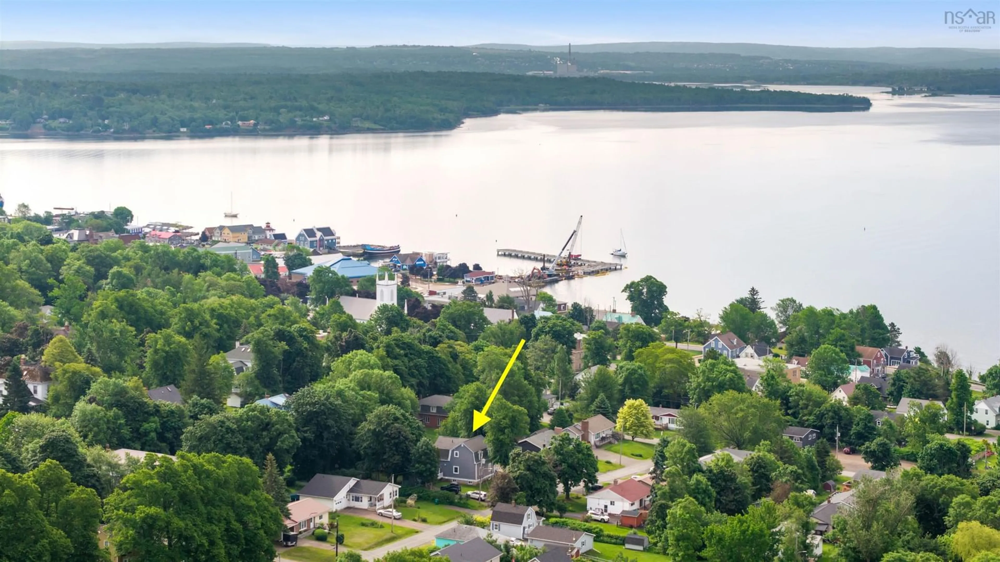 A pic from outside/outdoor area/front of a property/back of a property/a pic from drone, water/lake/river/ocean view for 40 School St, Pictou Nova Scotia B0K 1H0