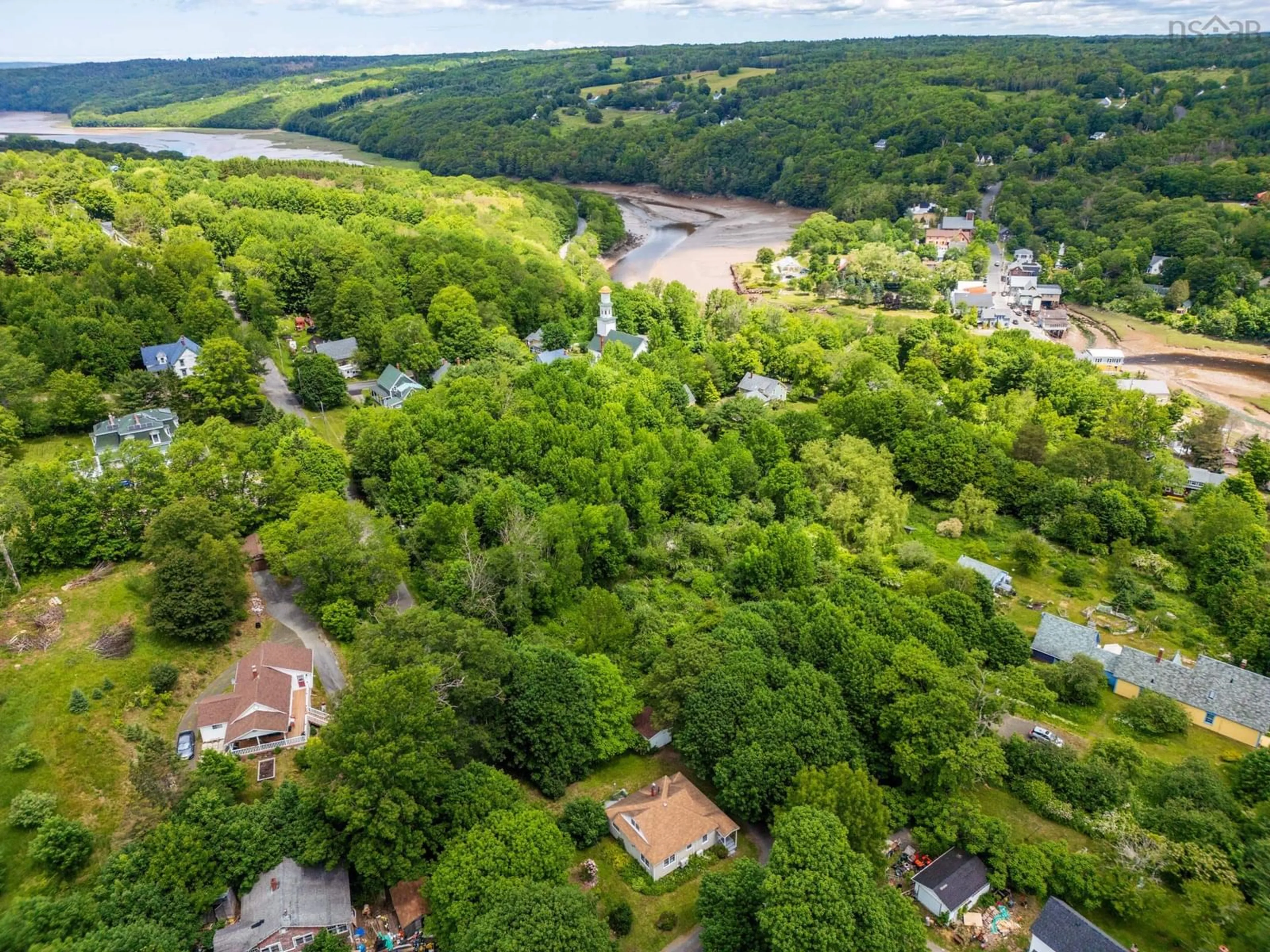 A pic from outside/outdoor area/front of a property/back of a property/a pic from drone, water/lake/river/ocean view for 965 Riverview Road, Bear River Nova Scotia B0S 1B0
