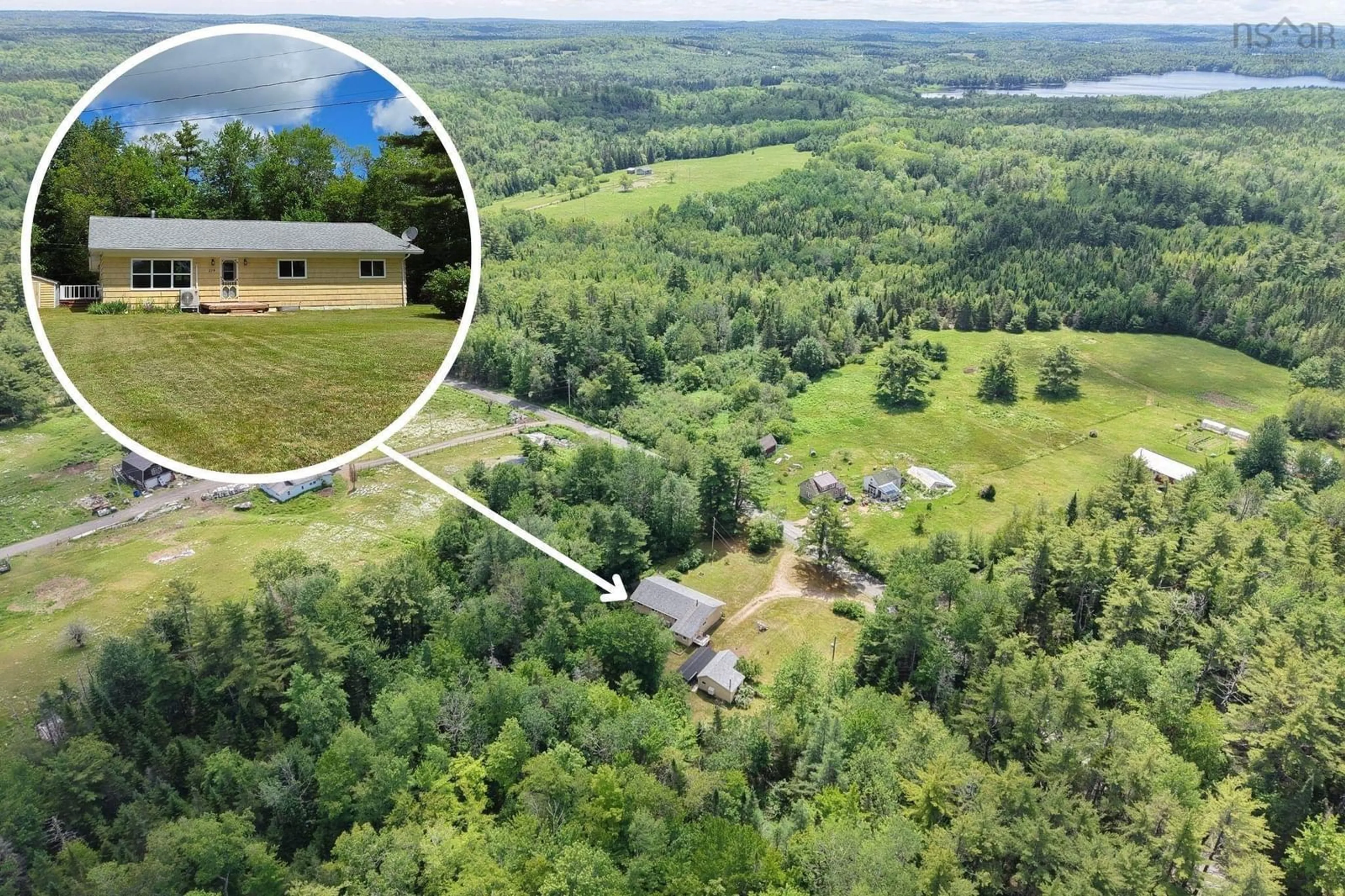 A pic from outside/outdoor area/front of a property/back of a property/a pic from drone, forest/trees view for 119 Hubley Rd, Barss Corner Nova Scotia B0R 1A0