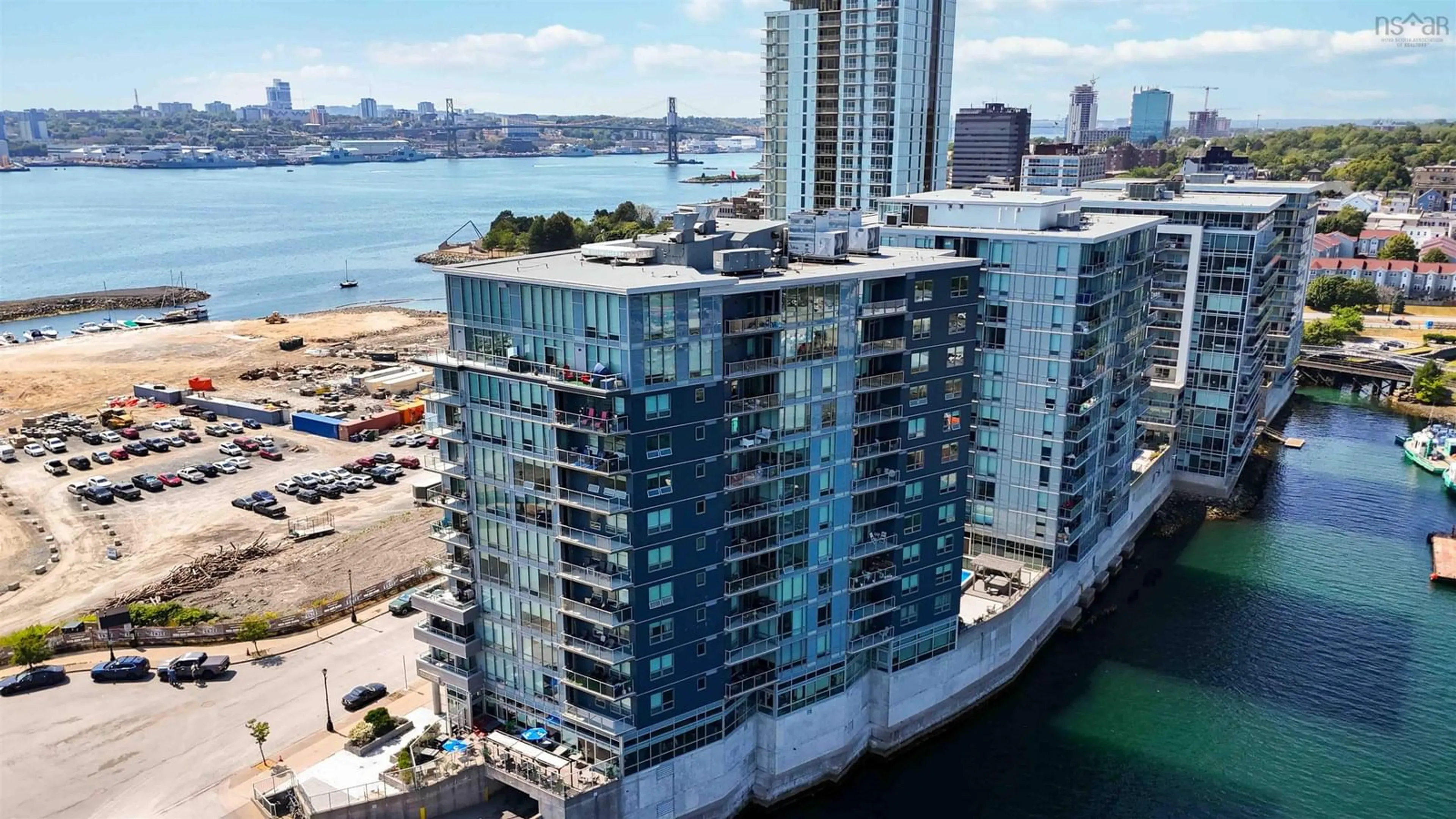 A pic from outside/outdoor area/front of a property/back of a property/a pic from drone, city buildings view from balcony for 67 Kings Wharf Pl #701, Dartmouth Nova Scotia B2Y 0C6