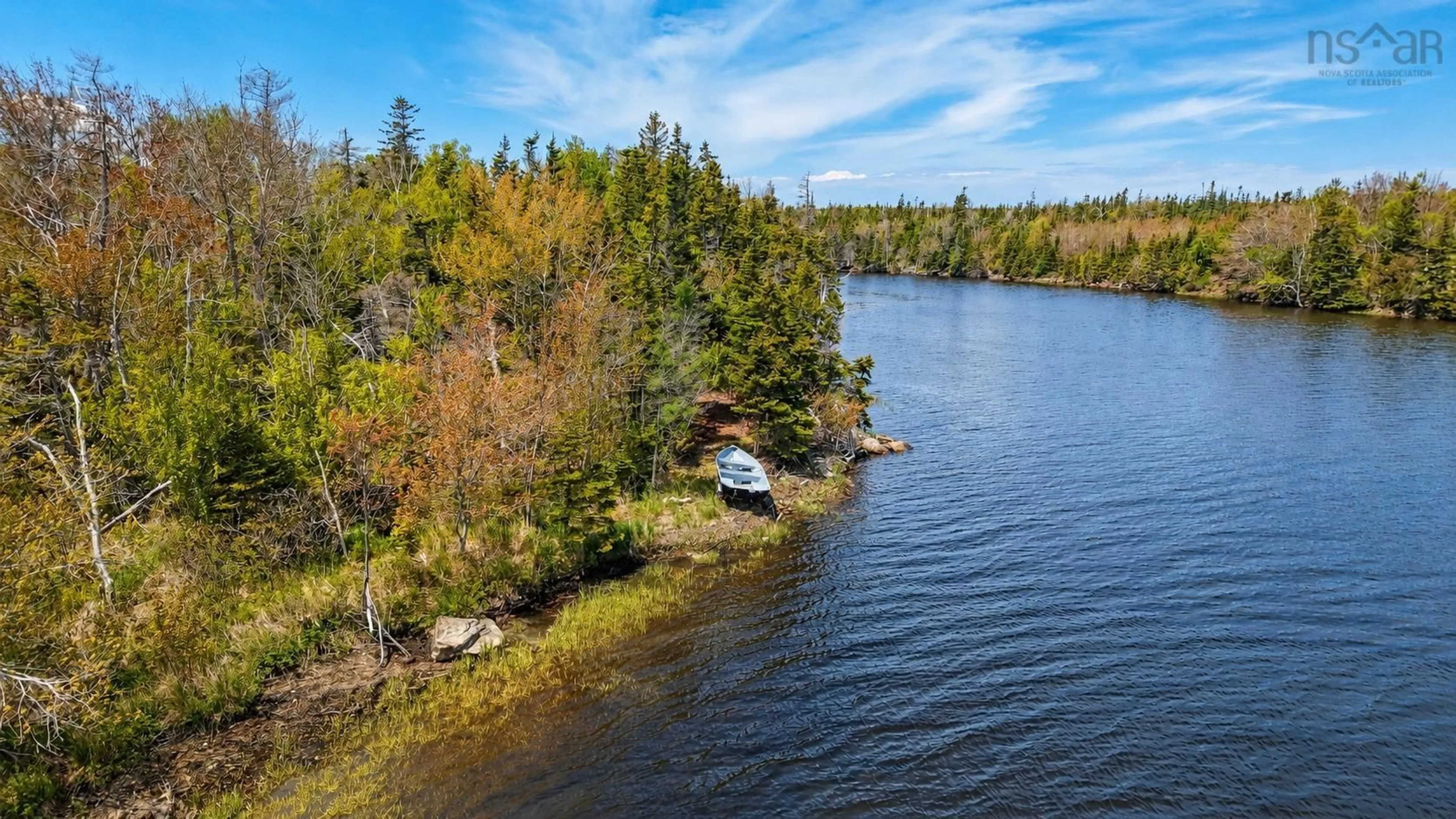 A pic from outside/outdoor area/front of a property/back of a property/a pic from drone, water/lake/river/ocean view for 3539 Highway 255, Black Brook Nova Scotia B1B 1T7