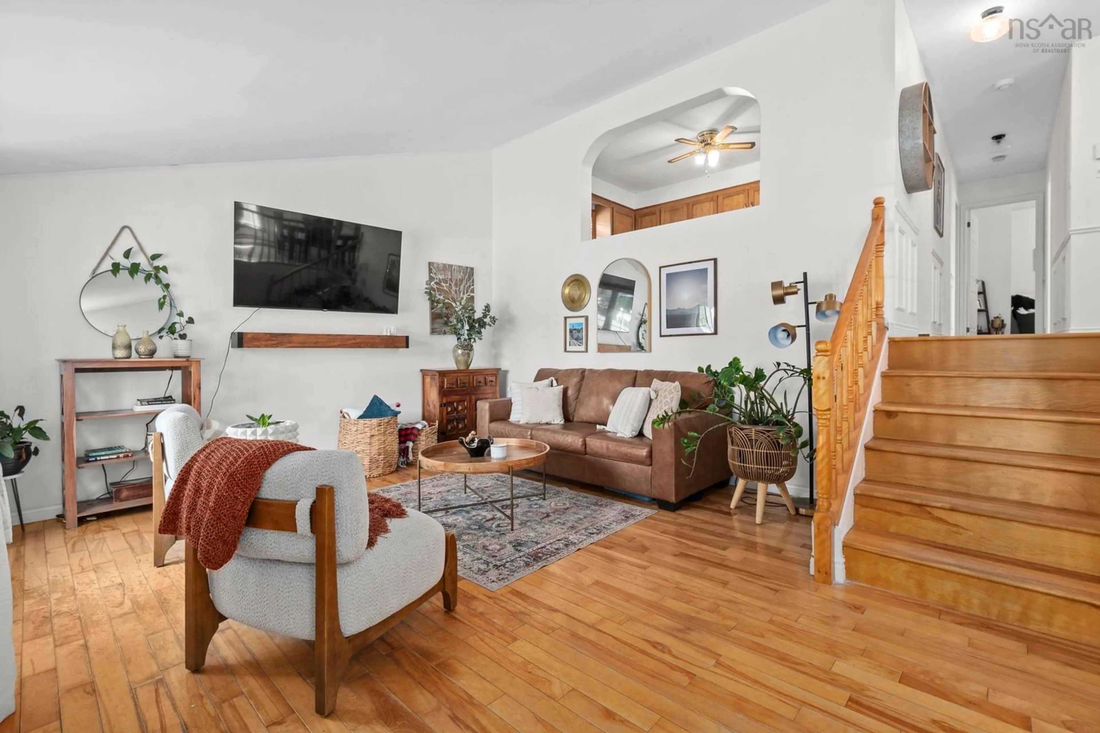 Living room with furniture, wood/laminate floor for 44 Tantling Cres, Dartmouth Nova Scotia B2W 4Z6