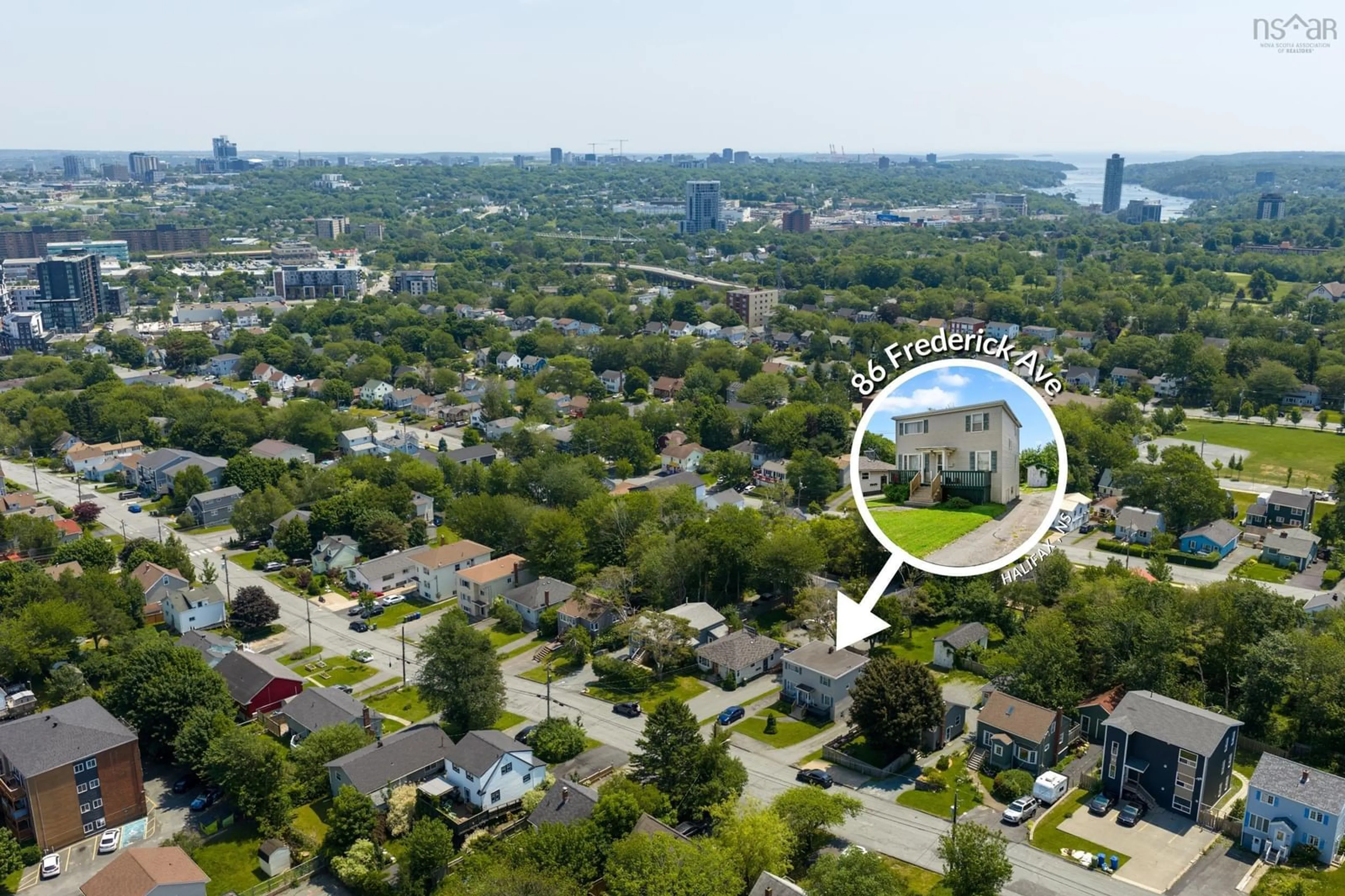 A pic from outside/outdoor area/front of a property/back of a property/a pic from drone, city buildings view from balcony for 86 Frederick Ave, Halifax Nova Scotia B3N 2K8