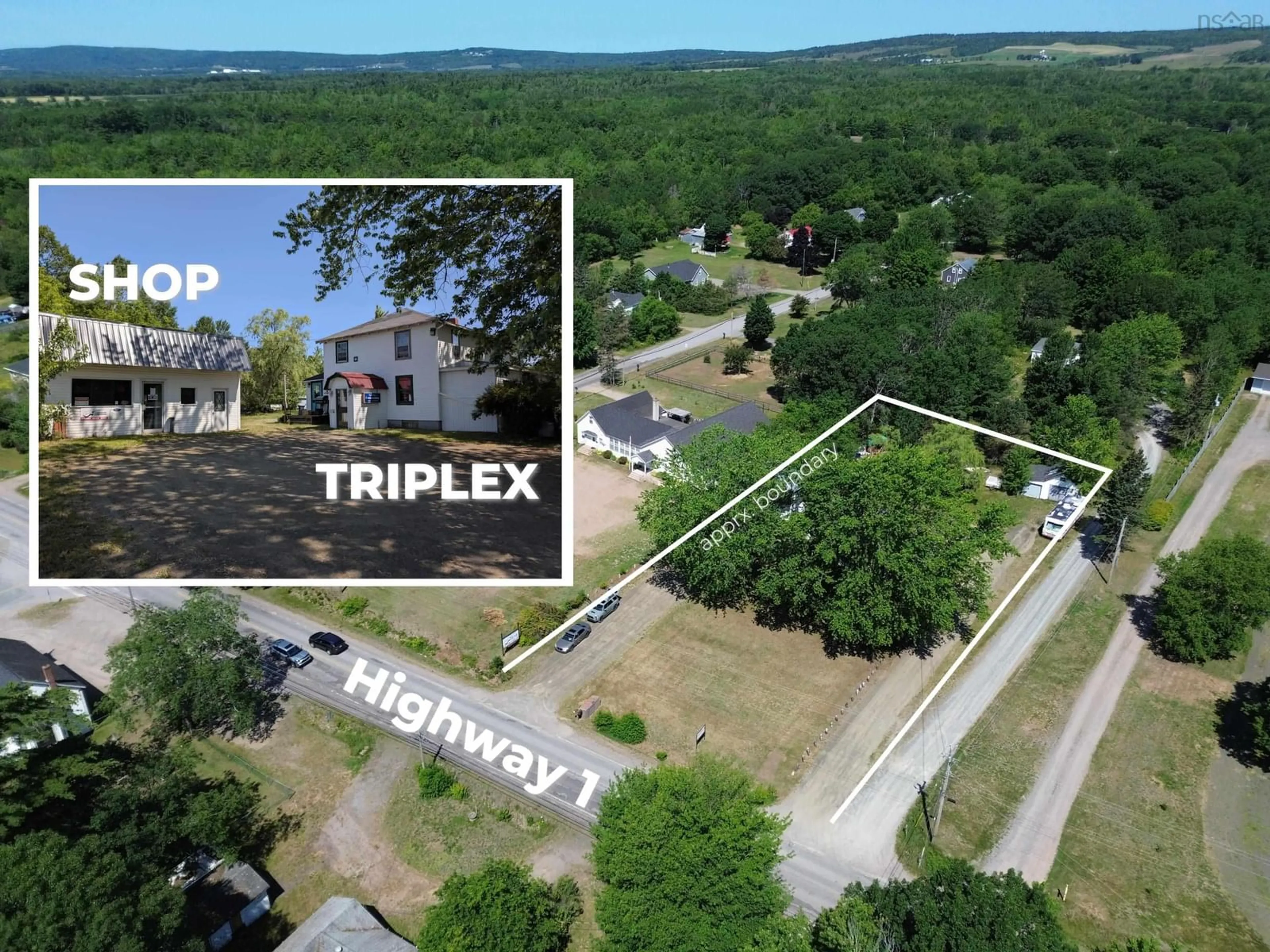 A pic from outside/outdoor area/front of a property/back of a property/a pic from drone, water/lake/river/ocean view for 14525 Highway 1, Wilmot Nova Scotia B0P 1W0