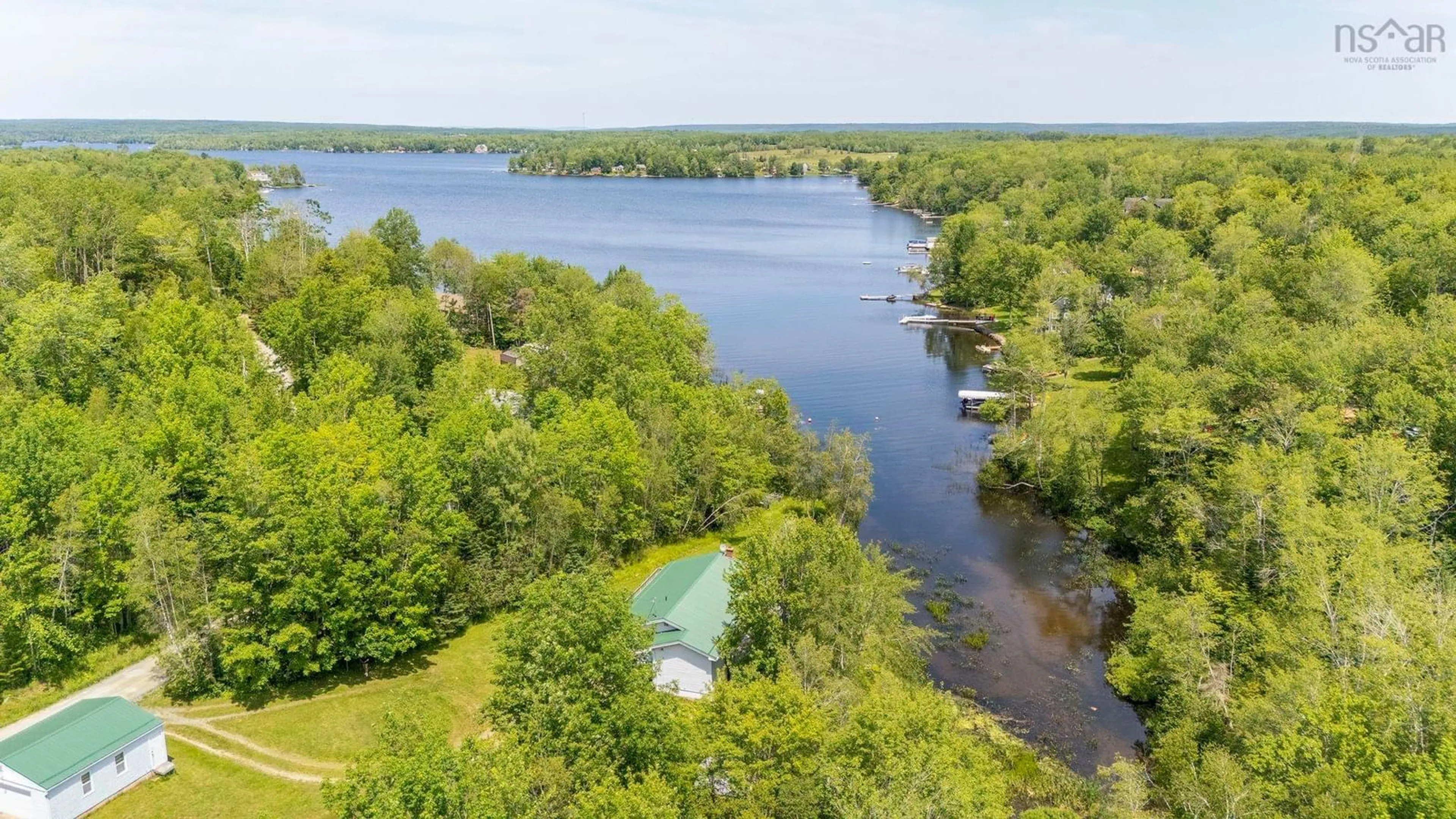 A pic from outside/outdoor area/front of a property/back of a property/a pic from drone, water/lake/river/ocean view for 50 South Stewart Rd, Shortts Lake Nova Scotia B0N 2J0