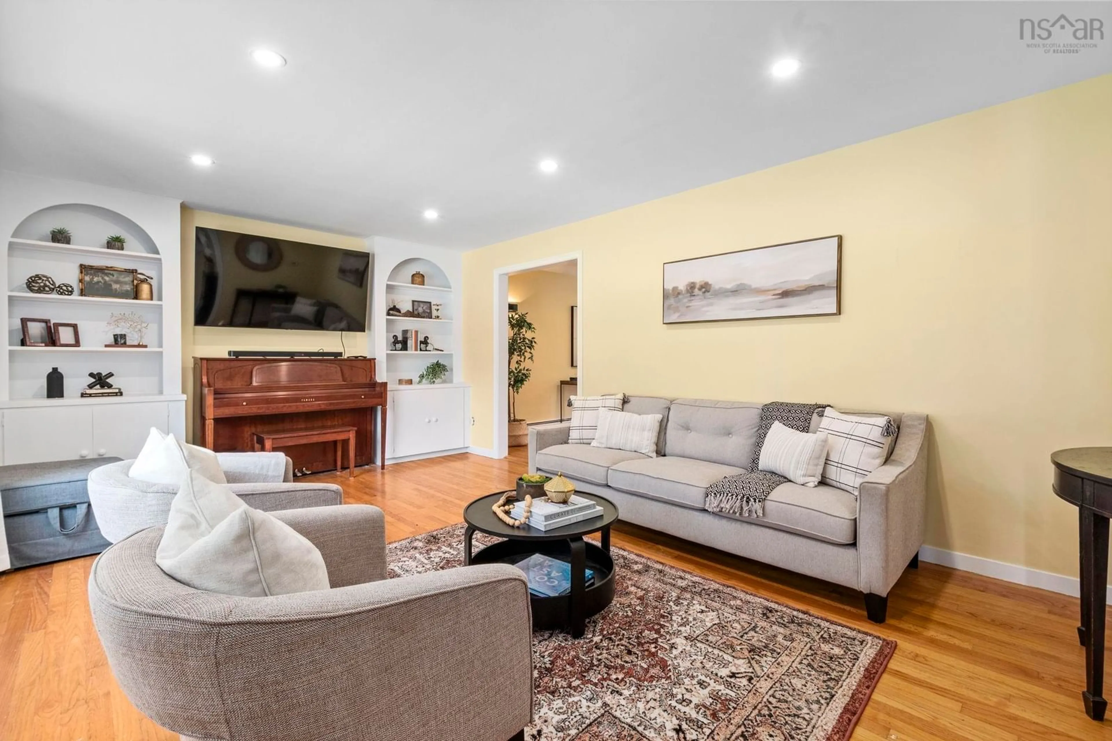 Living room with furniture, wood/laminate floor for 22 Northcliffe Lane, Clayton Park Nova Scotia B3M 2Z6