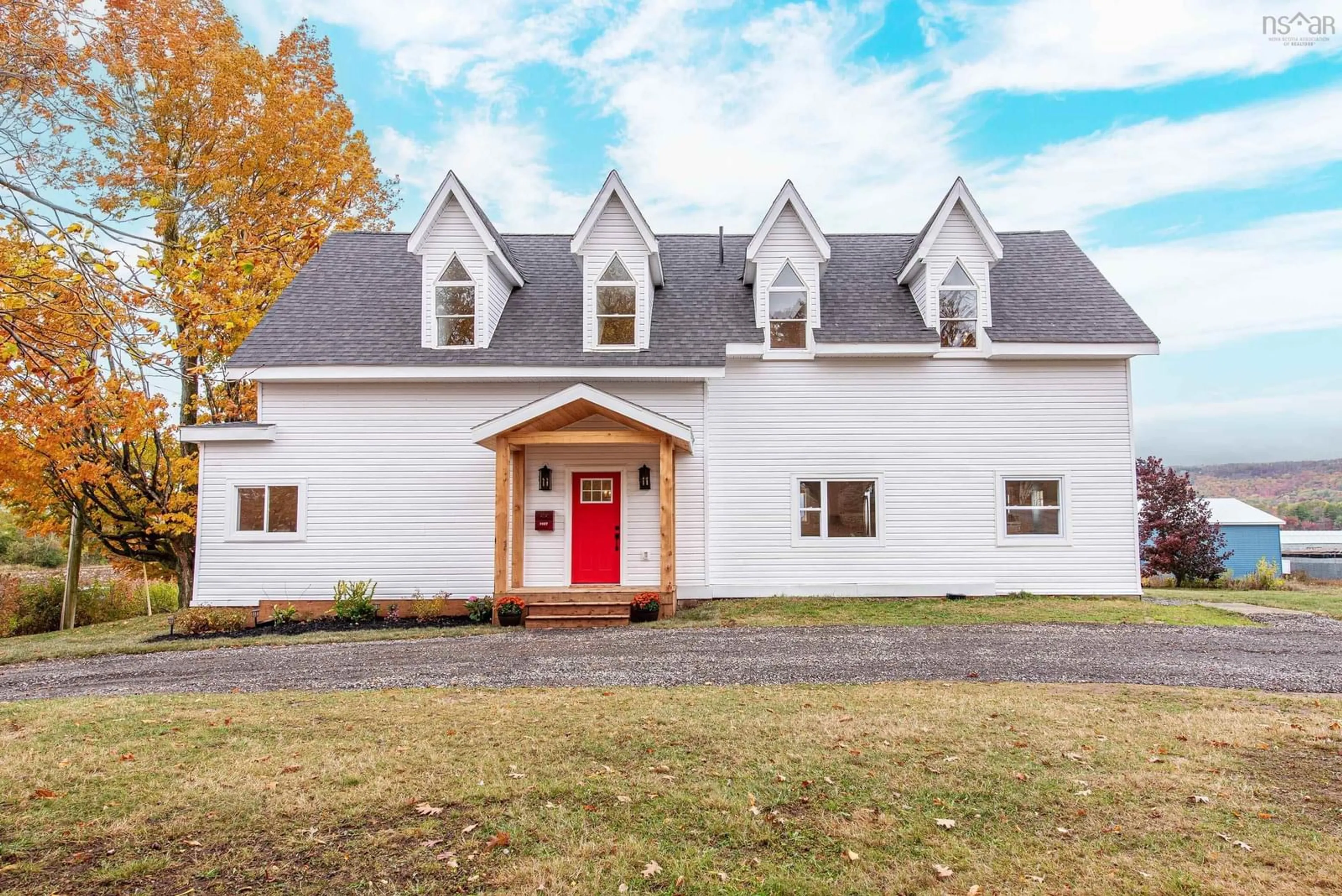 Home with vinyl exterior material, street for 2567 Highway 358, Canning Nova Scotia B0P 1P0