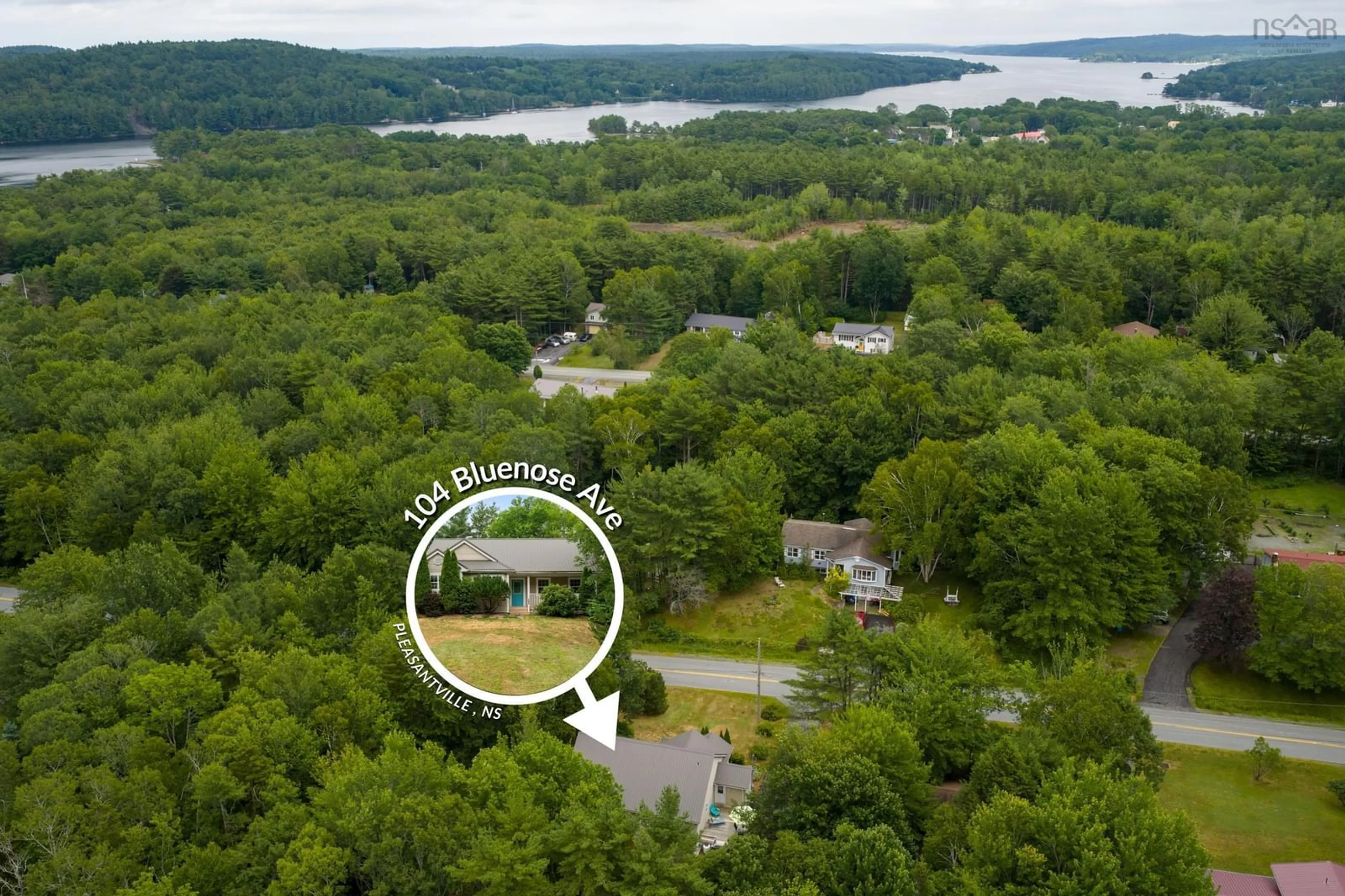 A pic from outside/outdoor area/front of a property/back of a property/a pic from drone, water/lake/river/ocean view for 104 Bluenose Ave, Pleasantville Nova Scotia B0R 1G0