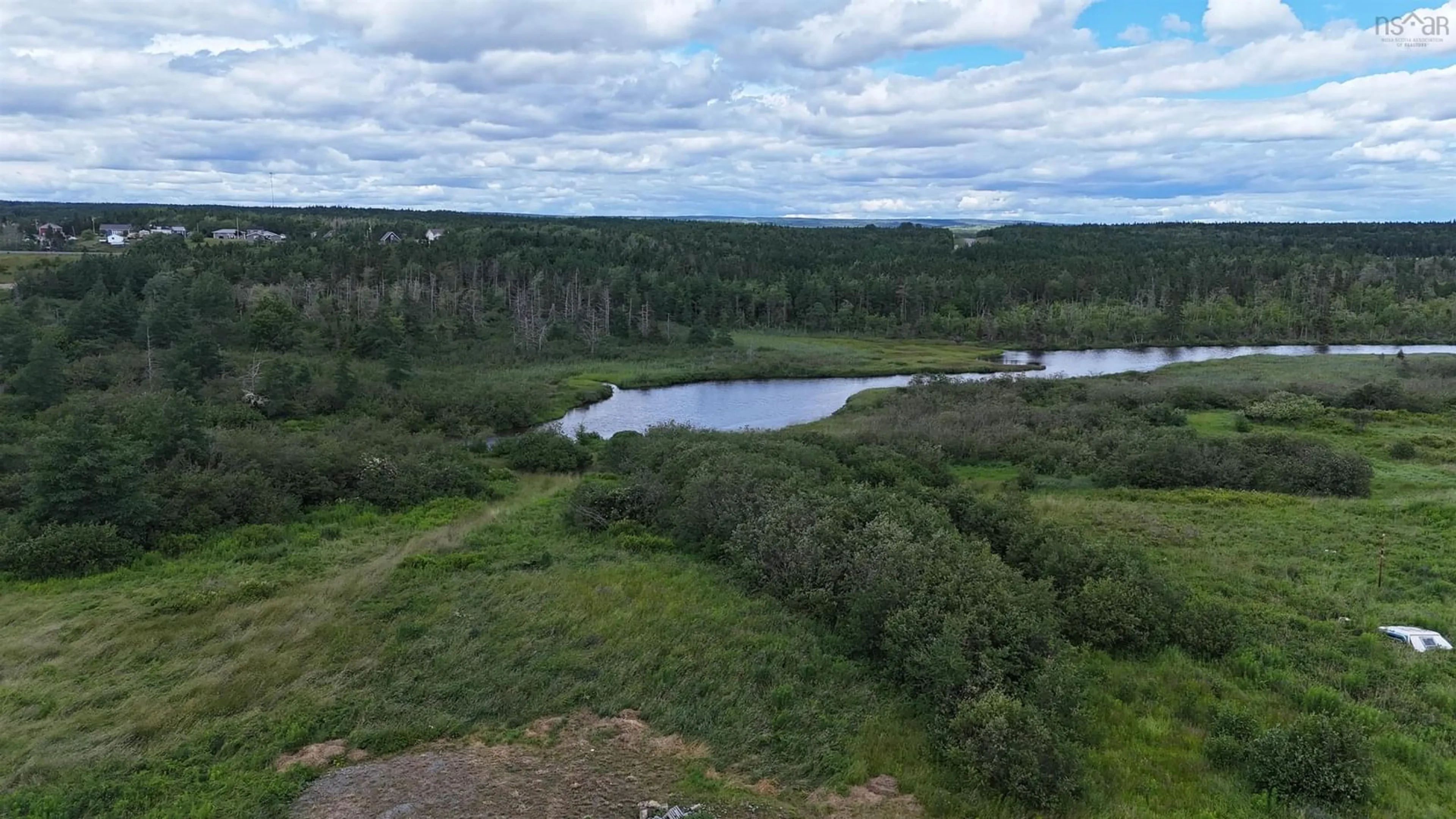 A pic from outside/outdoor area/front of a property/back of a property/a pic from drone, water/lake/river/ocean view for 51 Bennie's Lane, Louisdale Nova Scotia B0E 1V0
