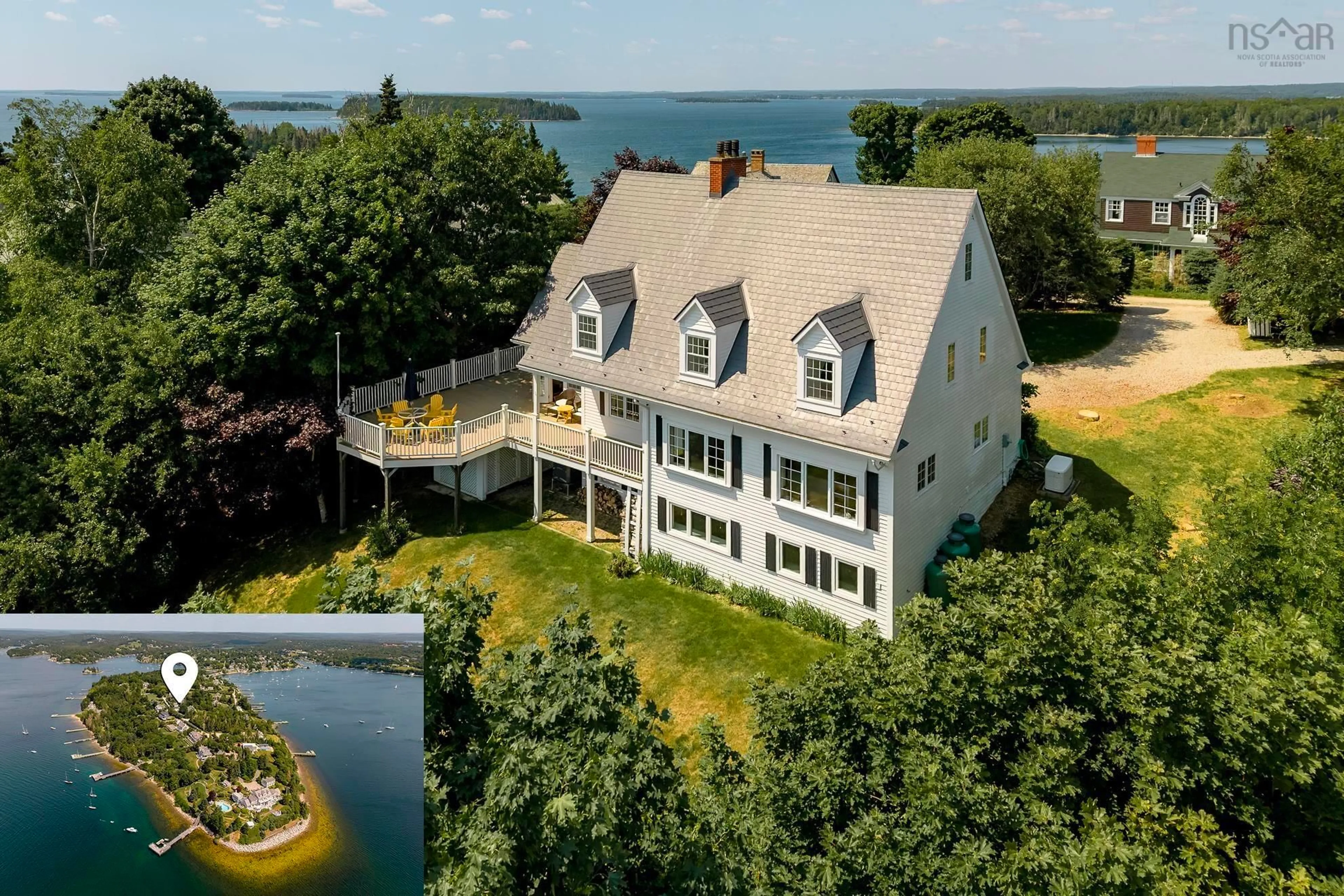 A pic from outside/outdoor area/front of a property/back of a property/a pic from drone, water/lake/river/ocean view for 20 Fredas Point Exten, Chester Nova Scotia B0J 1J0
