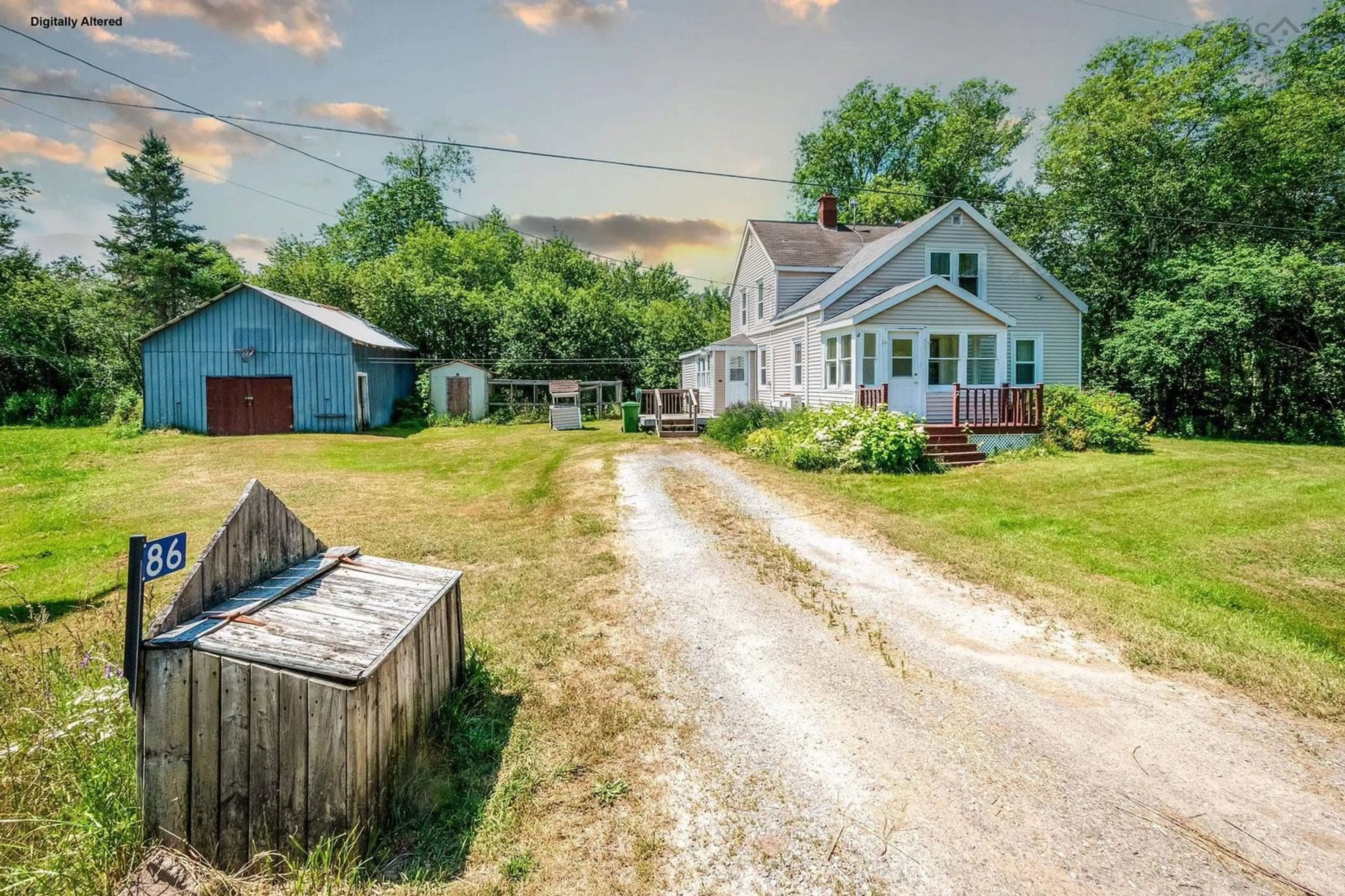 A pic from outside/outdoor area/front of a property/back of a property/a pic from drone, street for 86 Meadowvale Rd, South Branch Nova Scotia B0N 2P0