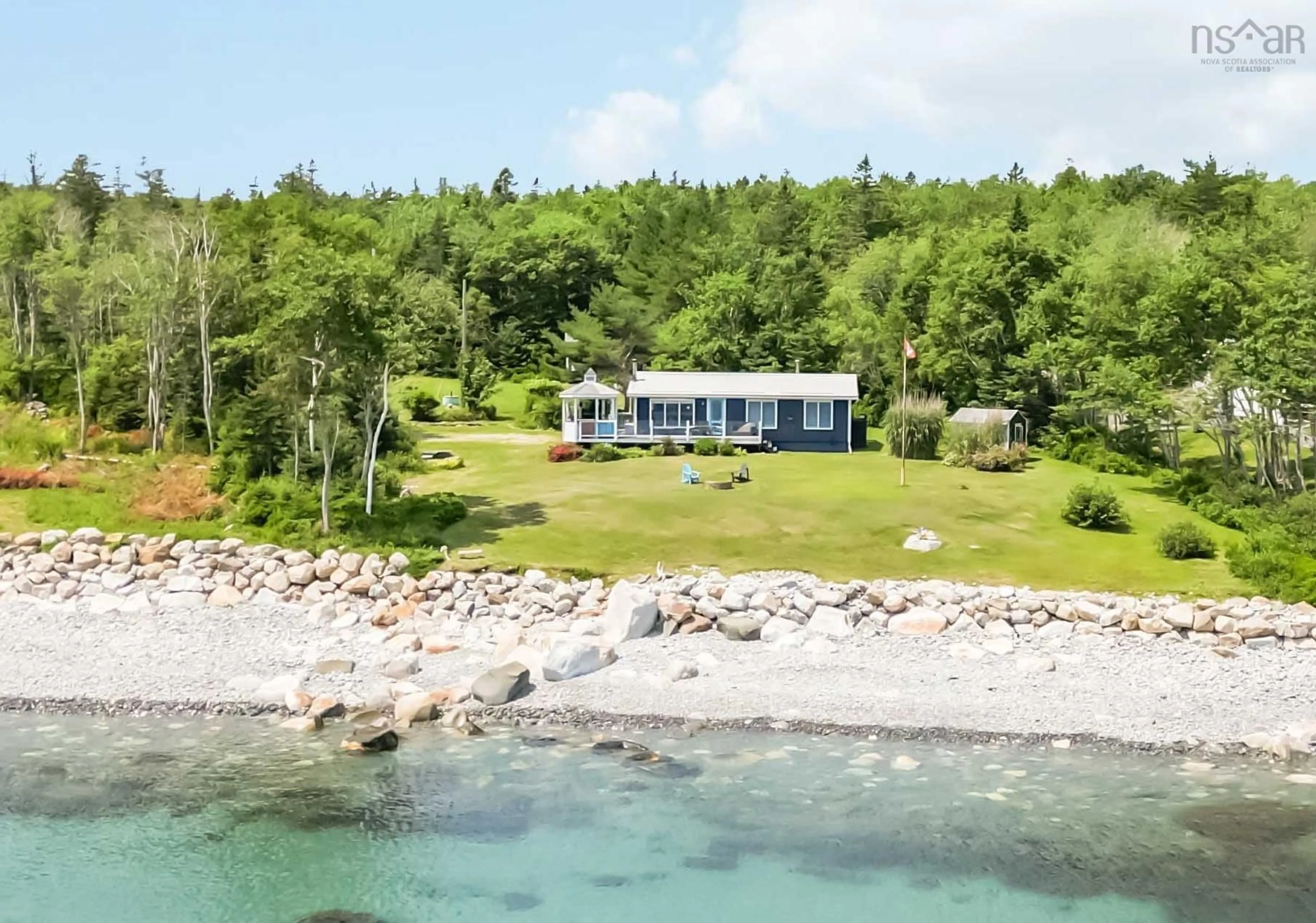 A pic from outside/outdoor area/front of a property/back of a property/a pic from drone, water/lake/river/ocean view for 258 Bells Point Rd, Port Mouton Nova Scotia B0T 1T0