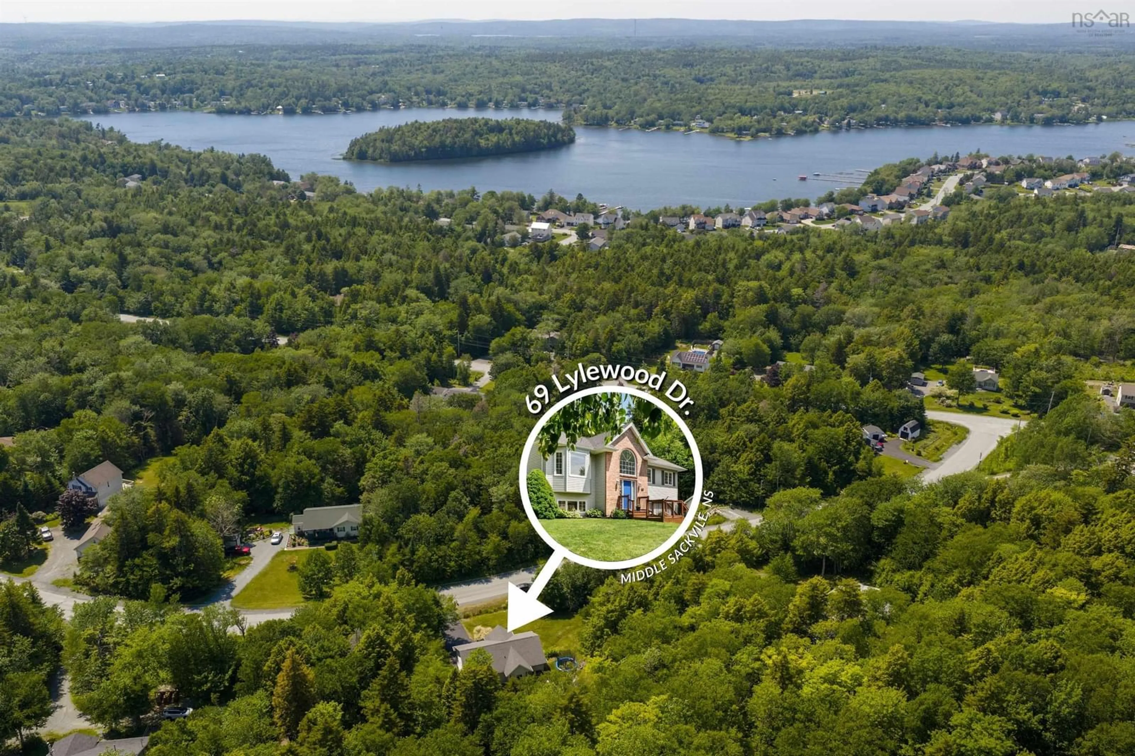 A pic from outside/outdoor area/front of a property/back of a property/a pic from drone, water/lake/river/ocean view for 69 Lylewood Dr, Middle Sackville Nova Scotia B4E 3B1
