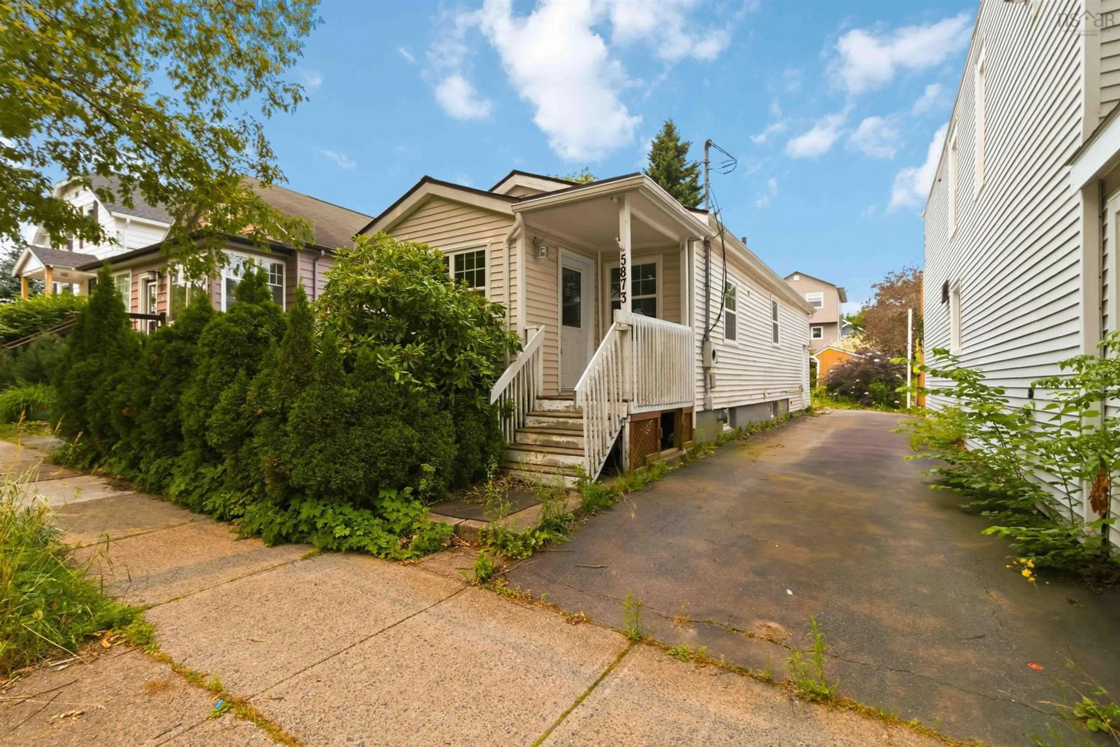 Home with vinyl exterior material, street for 5873 Merkel St, Halifax Nova Scotia B3K 2J2