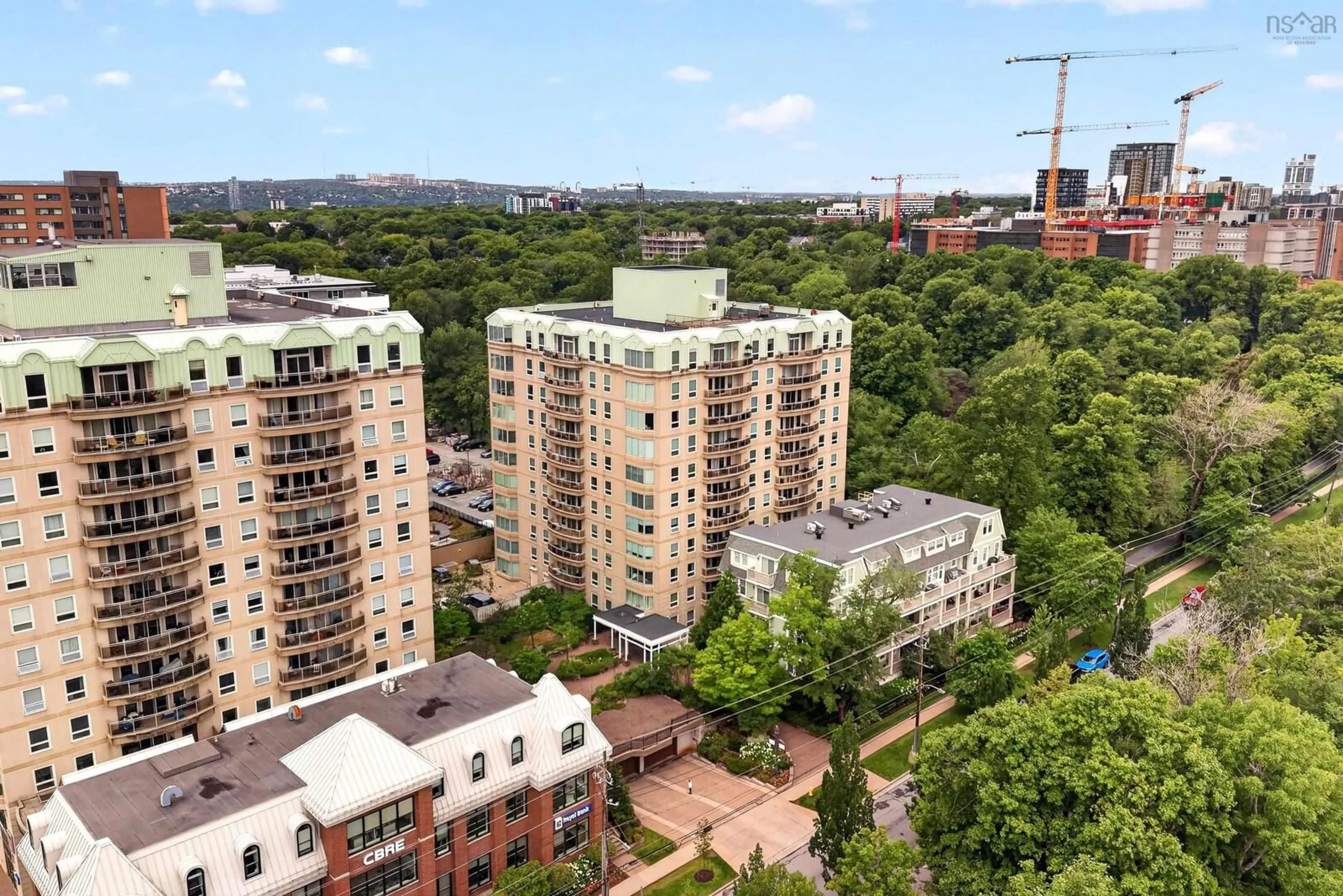 A pic from outside/outdoor area/front of a property/back of a property/a pic from drone, city buildings view from balcony for 1540 Summer St #306, Halifax Nova Scotia B3H 4R9