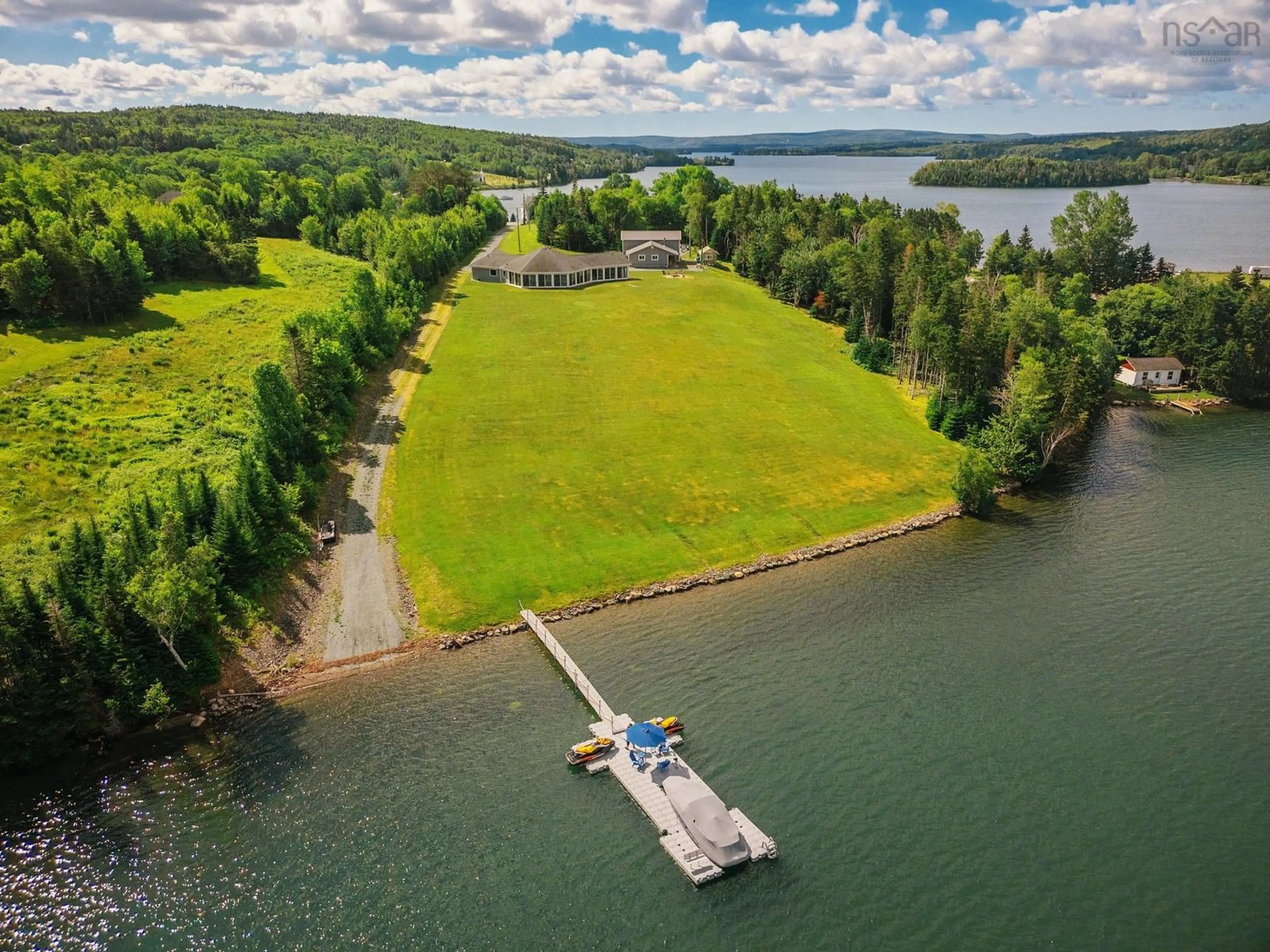 A pic from outside/outdoor area/front of a property/back of a property/a pic from drone, water/lake/river/ocean view for 11637 Highway 16, Boylston Nova Scotia B0H 1G0