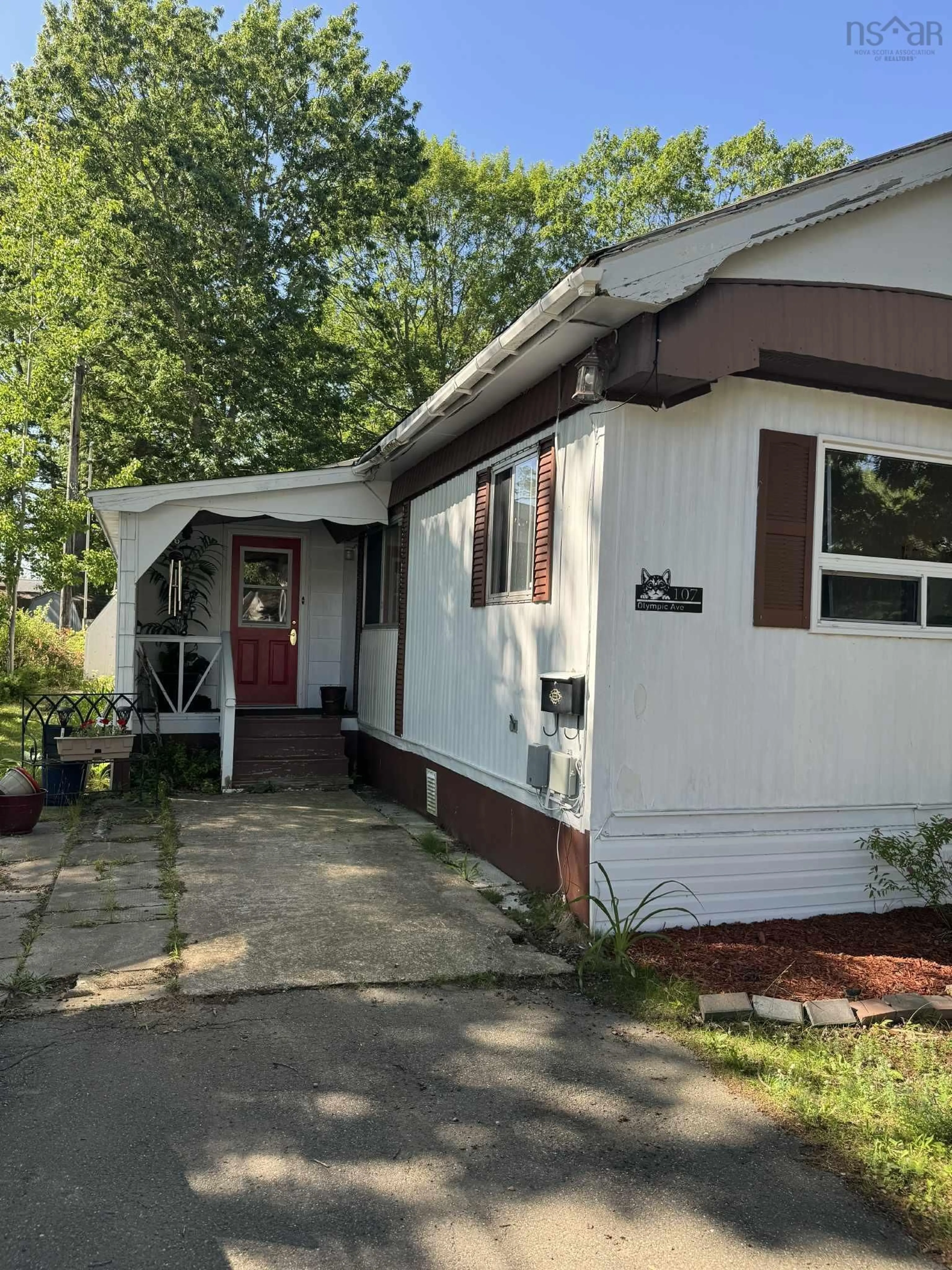 Home with vinyl exterior material, street for 107 Olympic Ave, New Minas Nova Scotia B4N 3T7