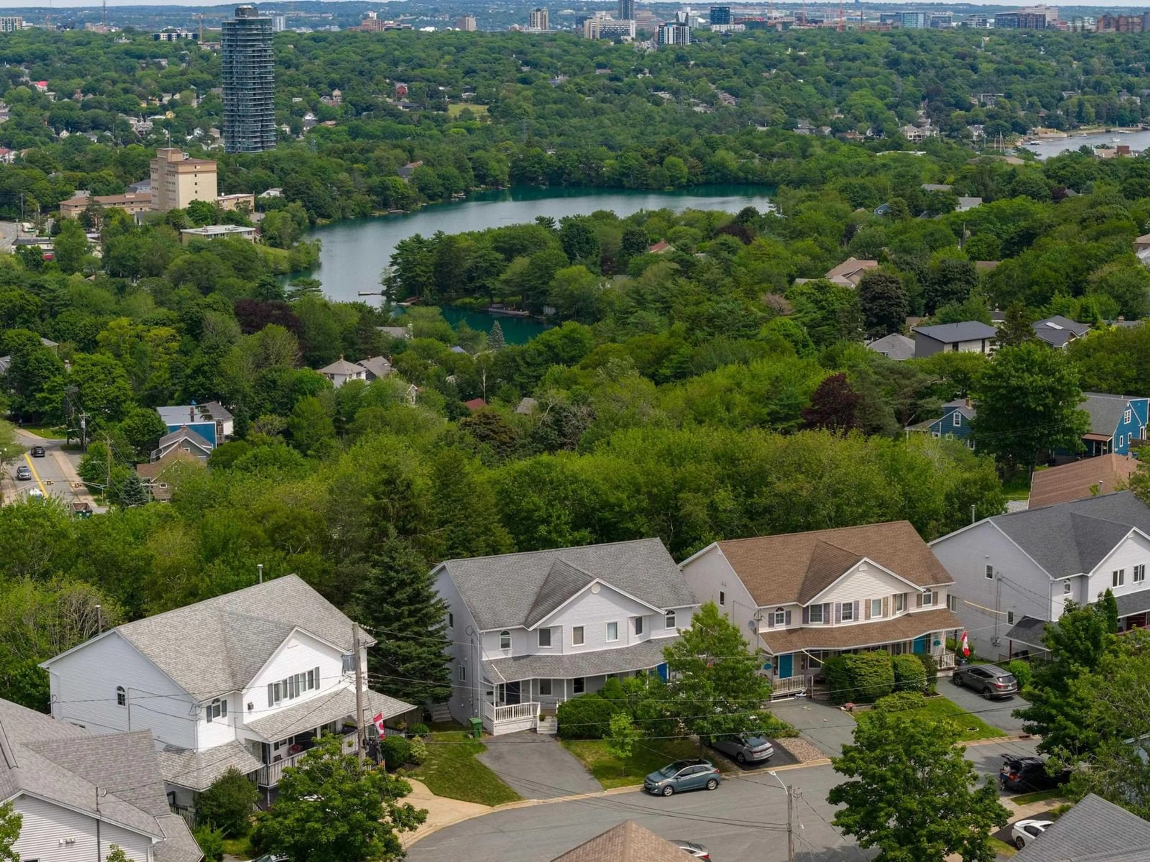 A pic from outside/outdoor area/front of a property/back of a property/a pic from drone, city buildings view from balcony for 27 Walsh Crt, Halifax Nova Scotia B3N 3G8