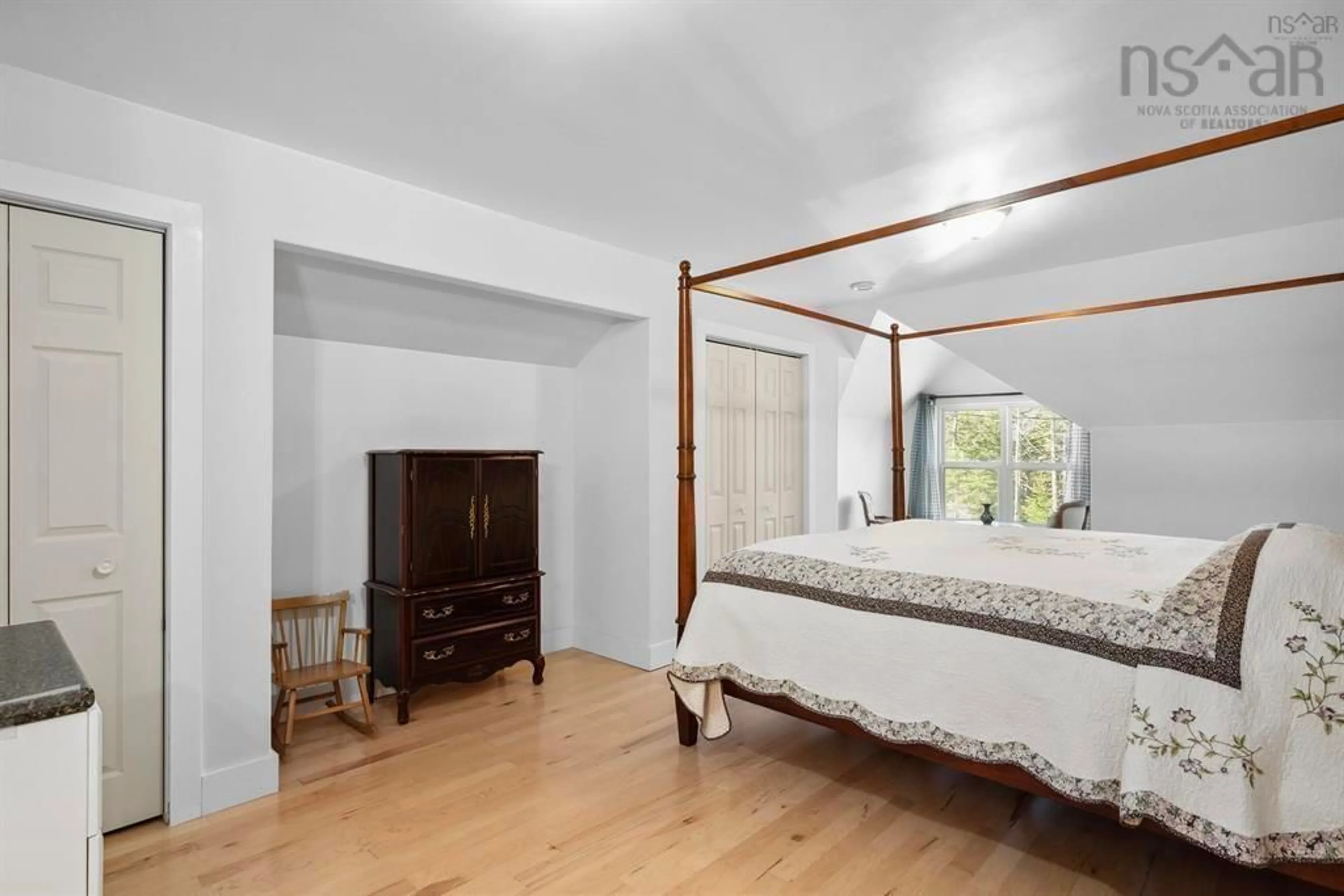 Bedroom with bed, wood/laminate floor for 31 Grebe Ave, Timberlea Nova Scotia B3T 1J1