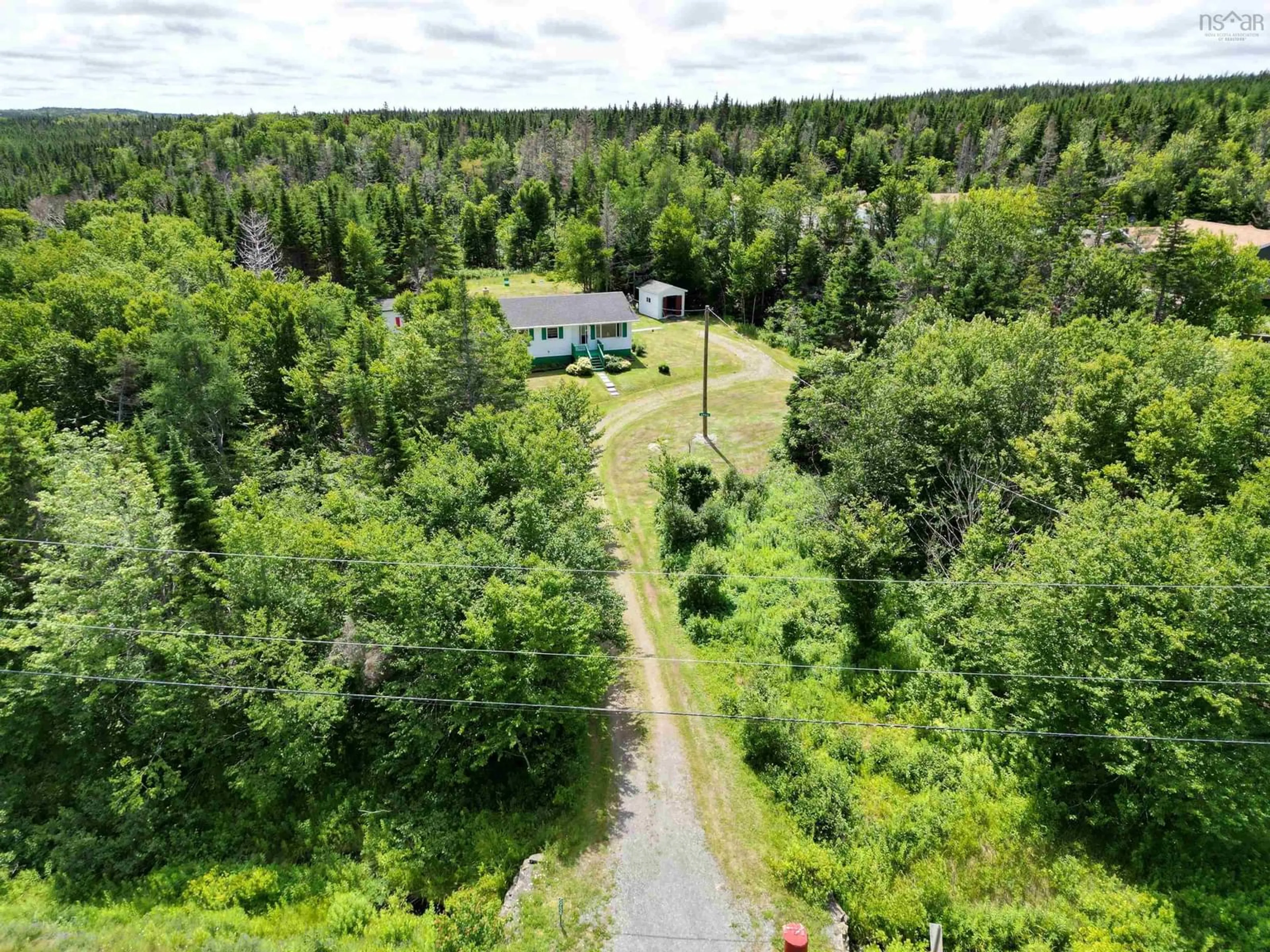 A pic from outside/outdoor area/front of a property/back of a property/a pic from drone, forest/trees view for 6954 Highway 327, French Road Nova Scotia B1K 2A6