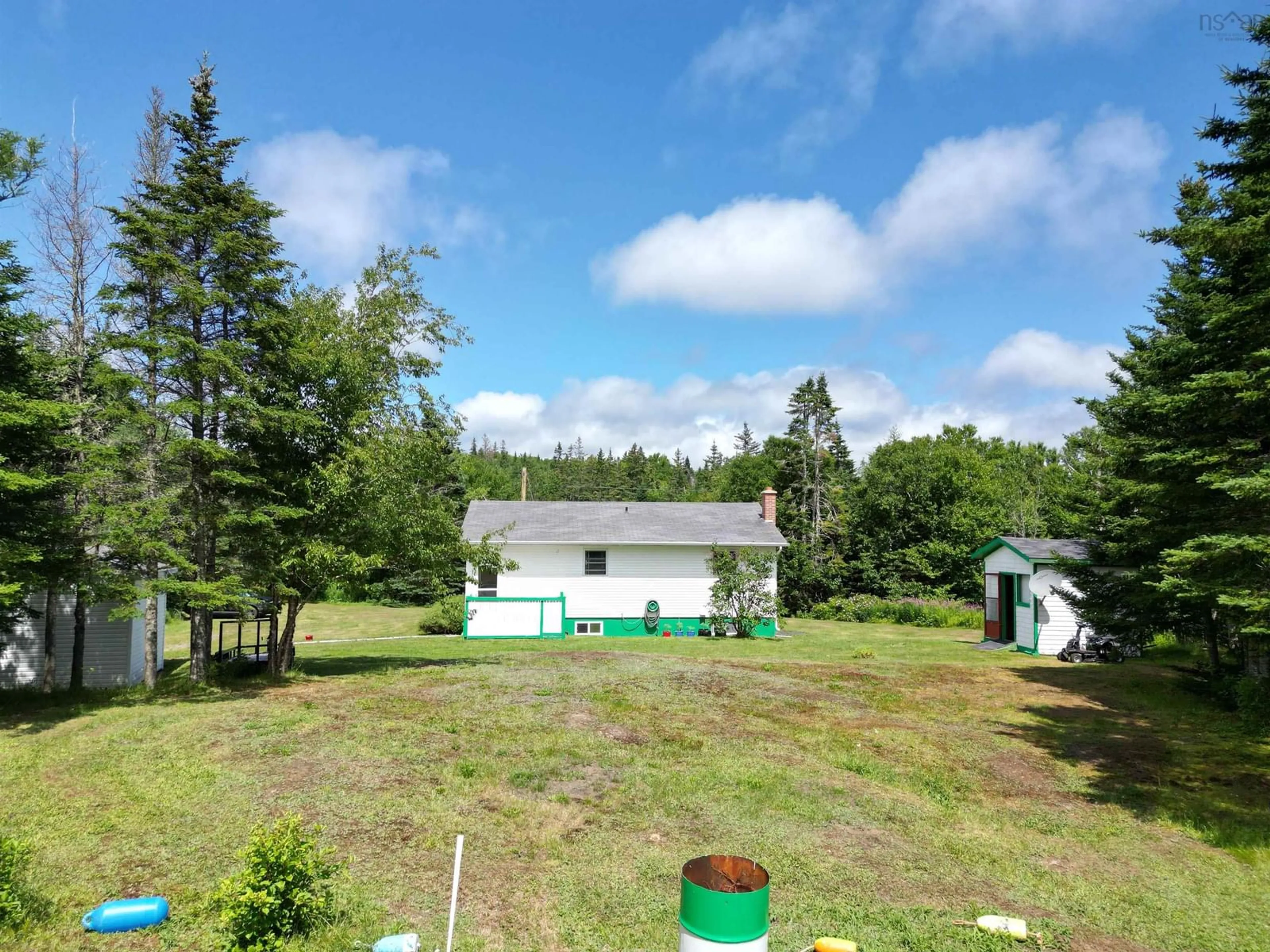 A pic from outside/outdoor area/front of a property/back of a property/a pic from drone, forest/trees view for 6954 Highway 327, French Road Nova Scotia B1K 2A6