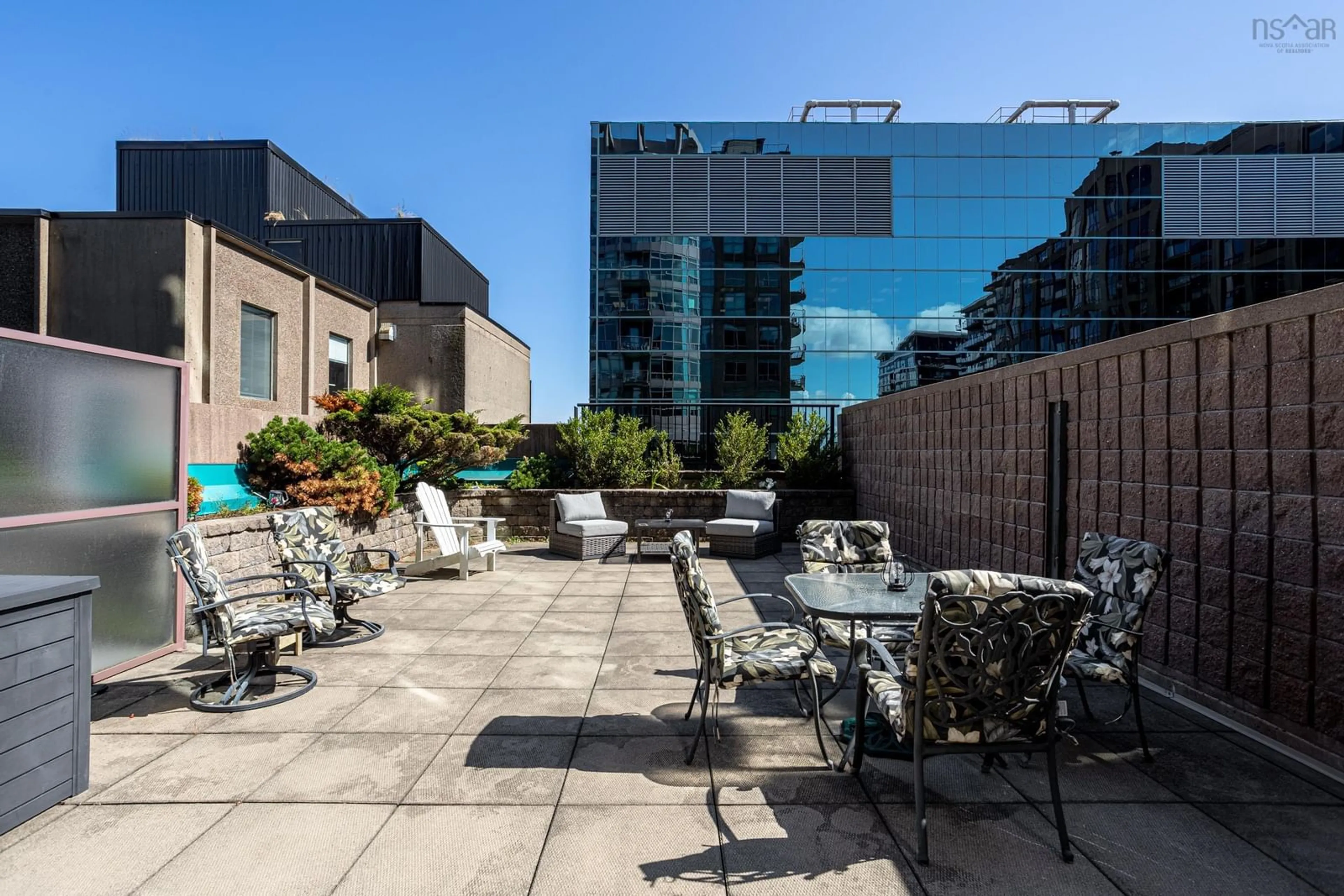 Patio, city buildings view from balcony for 1550 Dresden Row #701, Halifax Nova Scotia B3J 4A2