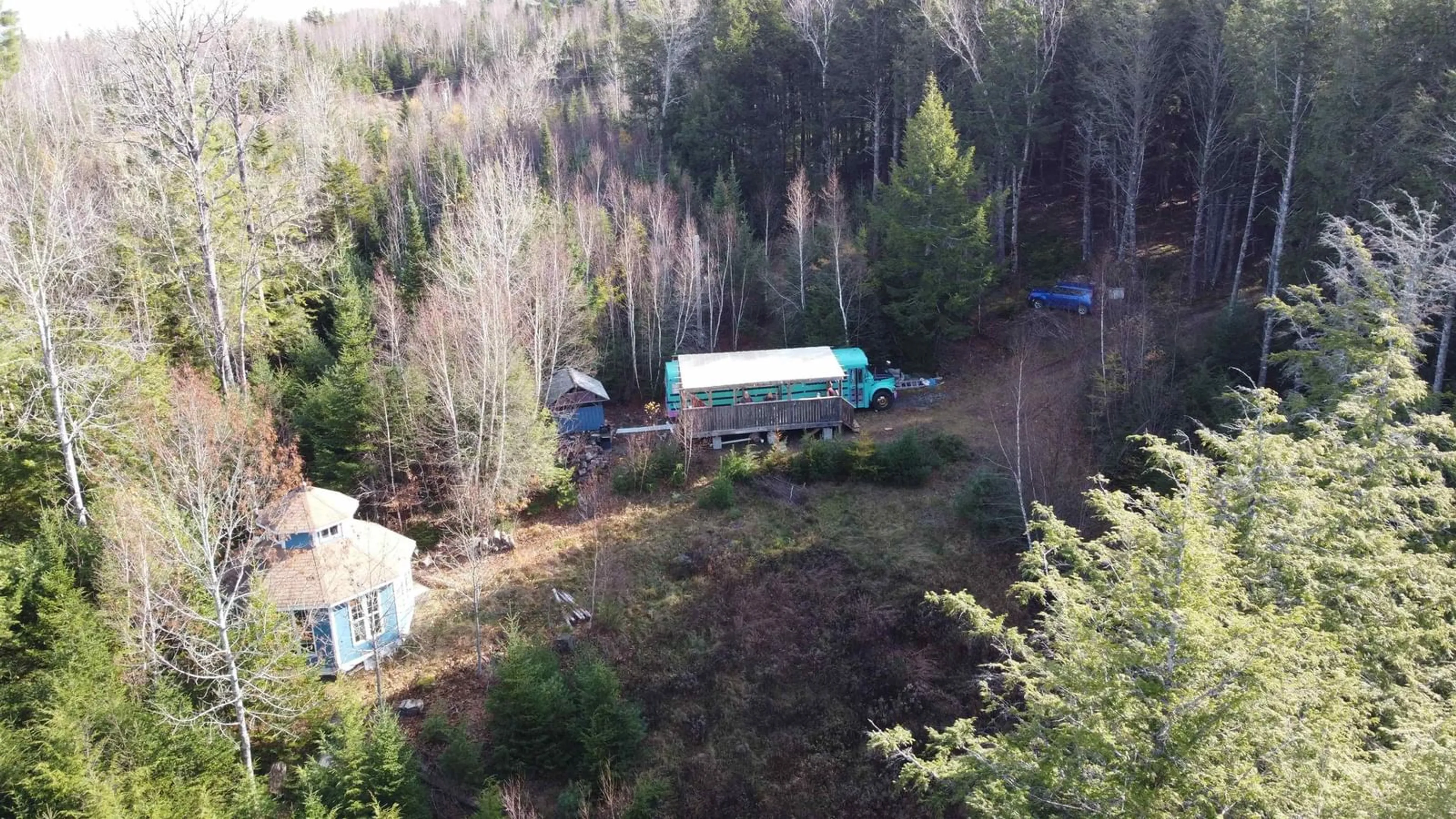 A pic from outside/outdoor area/front of a property/back of a property/a pic from drone, forest/trees view for 95 Natural Forest Lake Road, Upper Cornwall Nova Scotia B0R 1A0